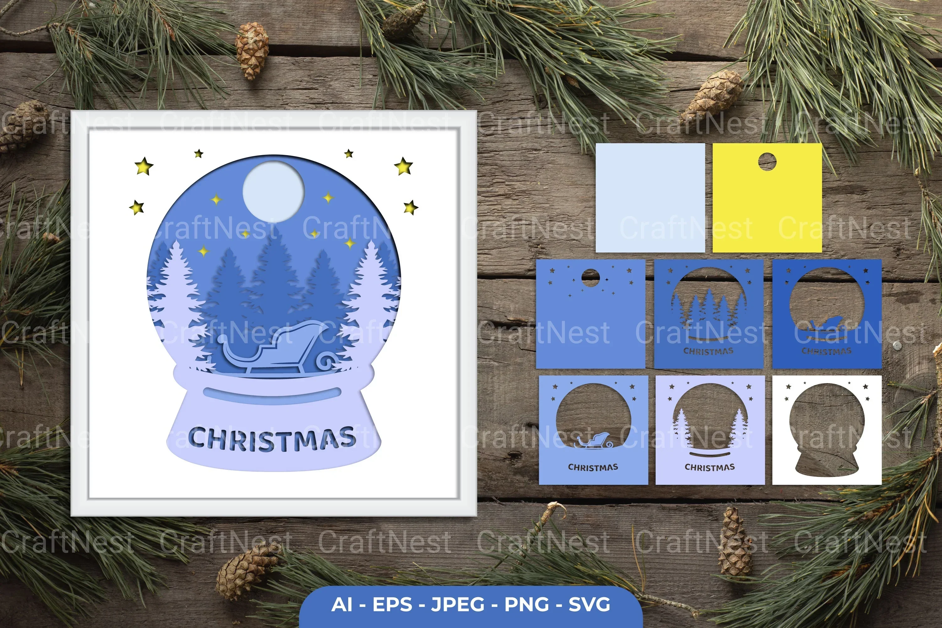 Christmas Snow Globe Layered Papercut SVG Bundle
