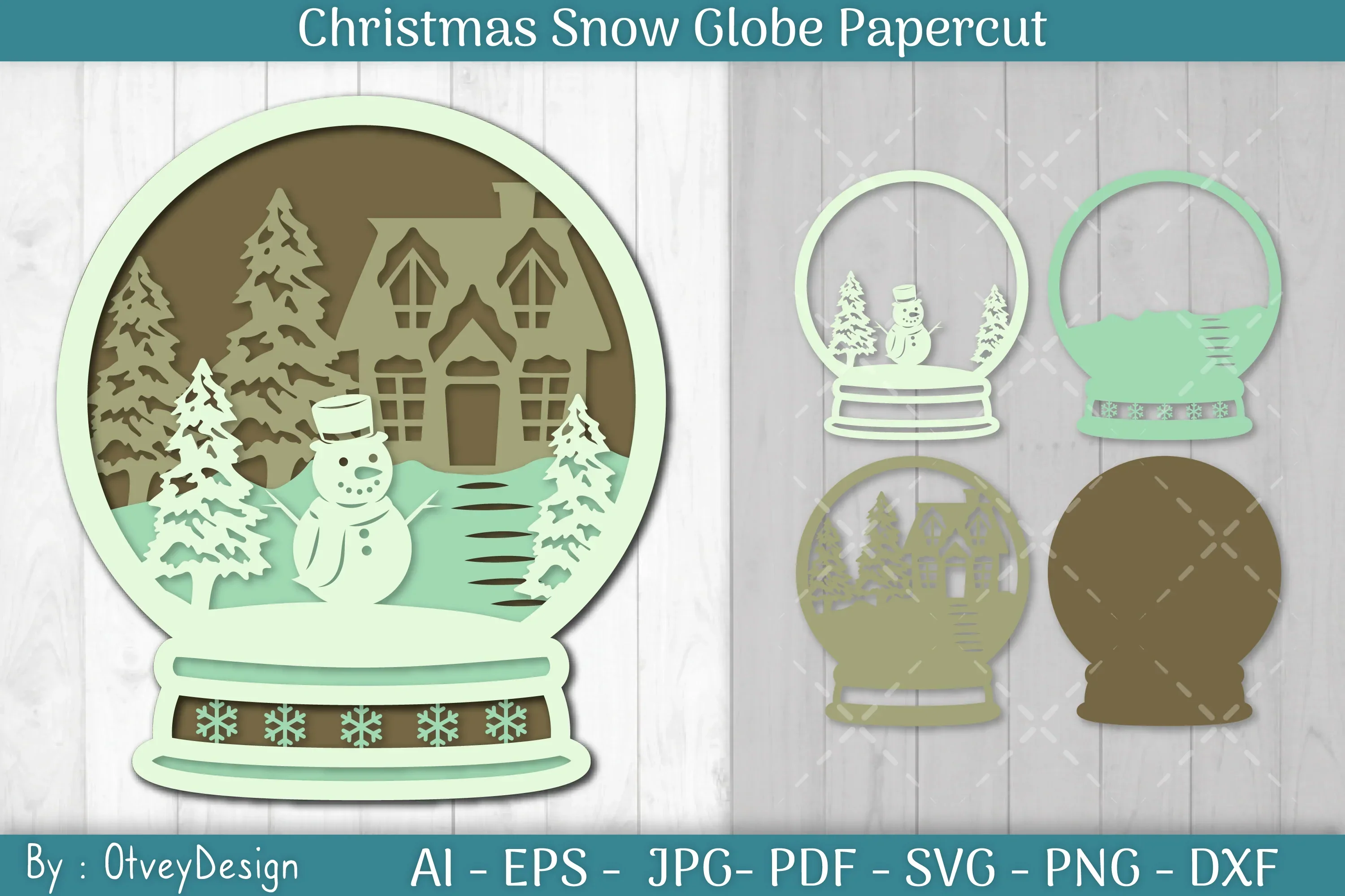 Christmas Snow Globe Papercut SVG Bundle