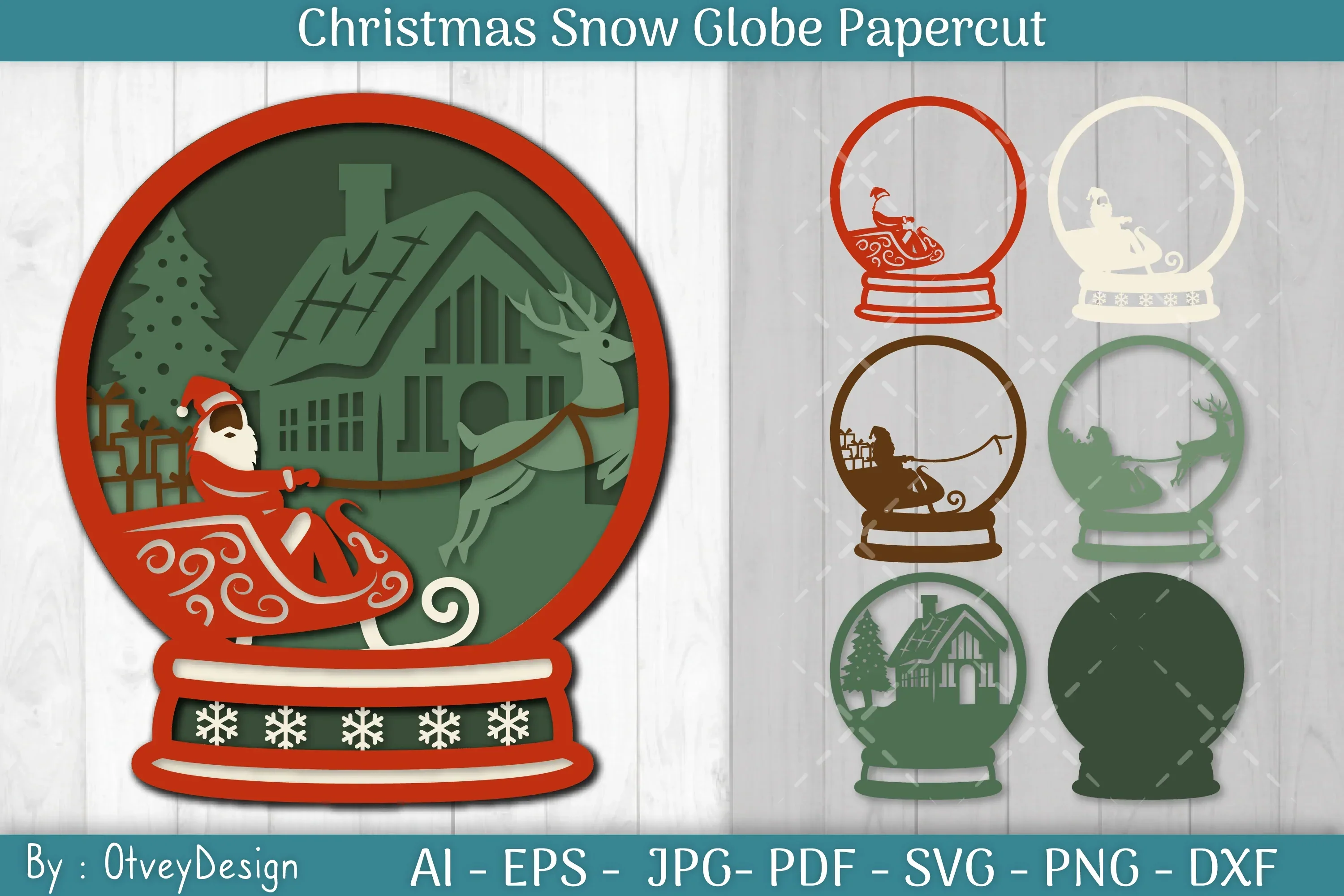 Christmas Snow Globe Papercut SVG Bundle