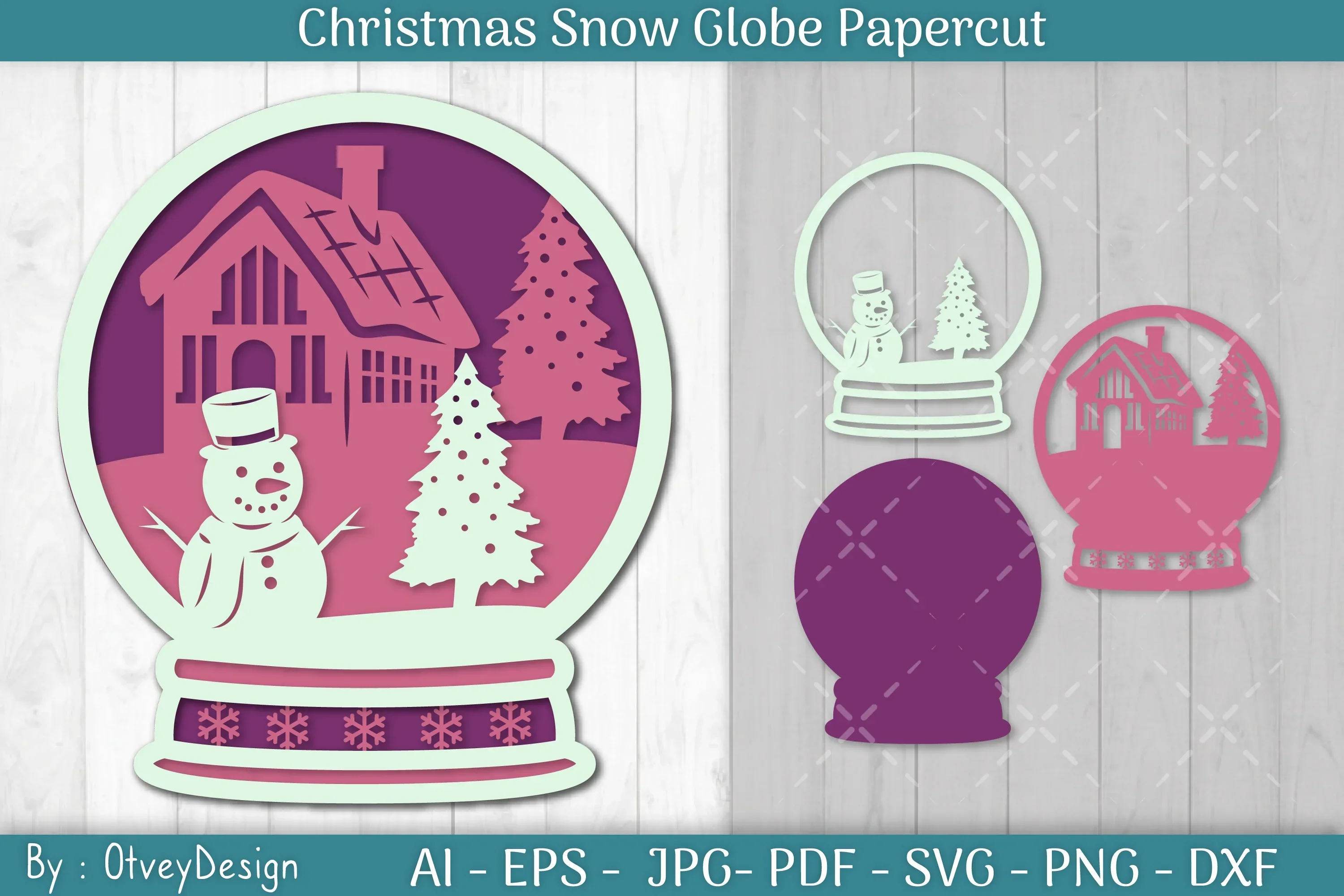 Christmas Snow Globe Papercut SVG Bundle