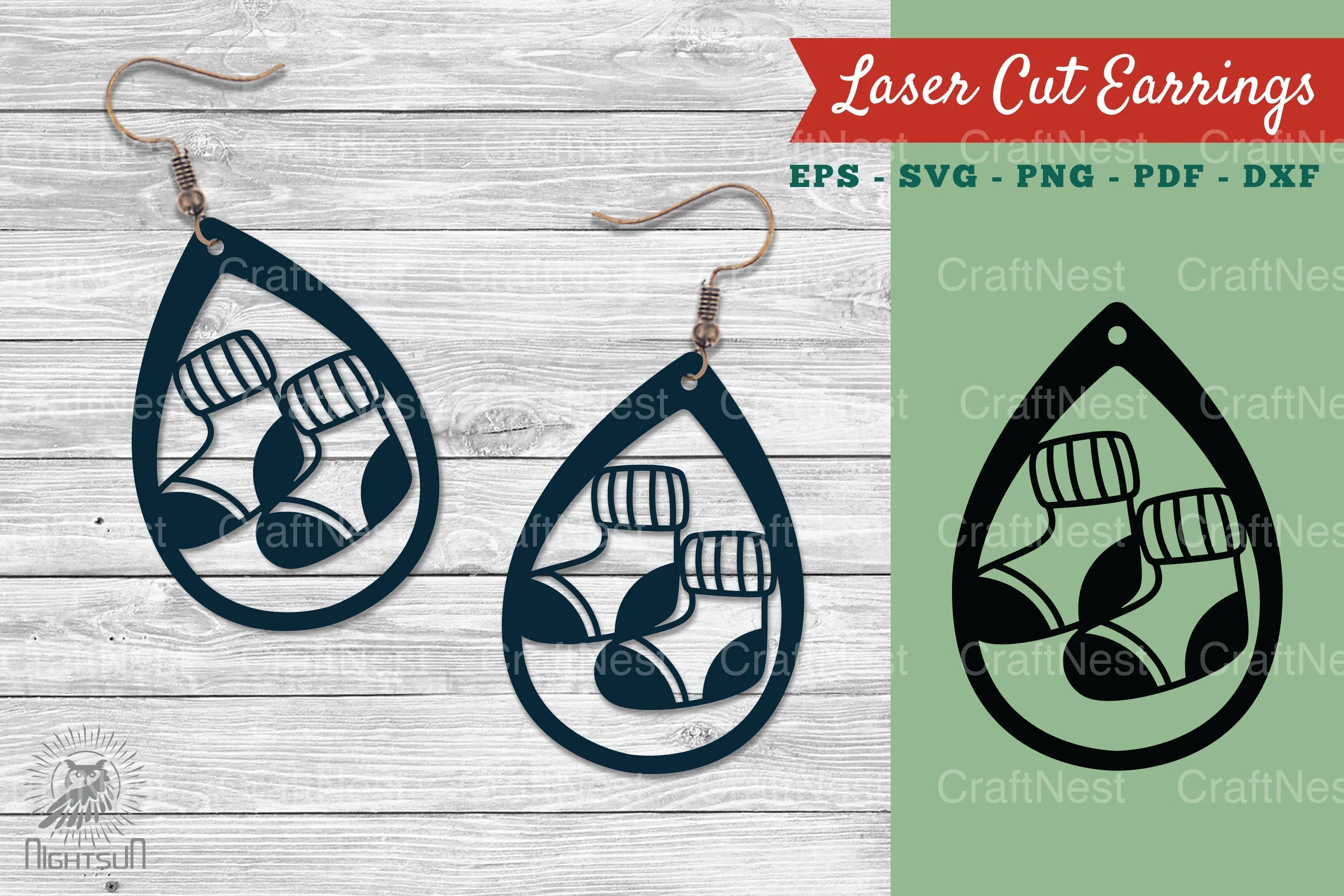 Christmas Sock Earrings Design Clipart Bundle