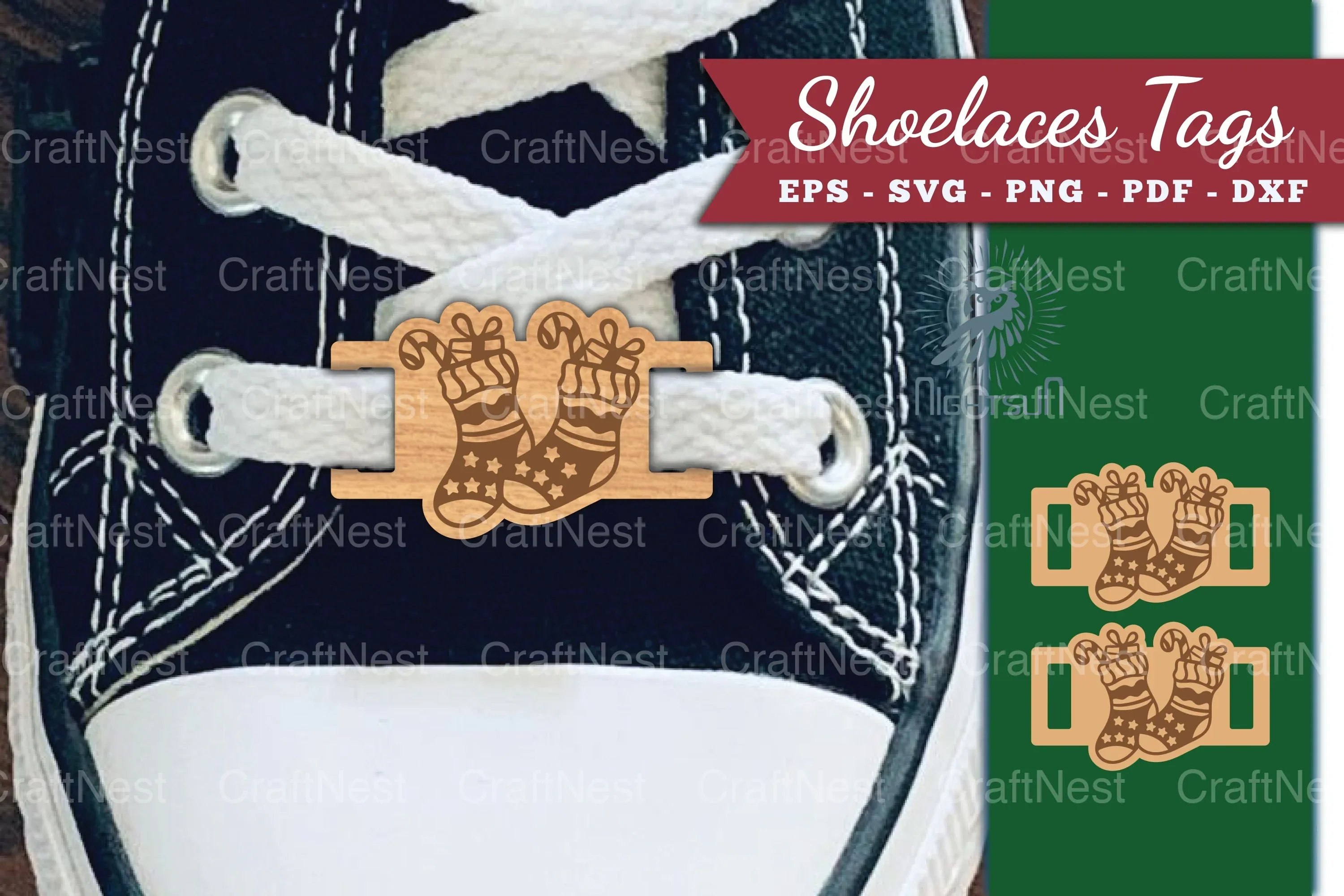 Christmas Sock Shoelaces Tags Clipart Bundle