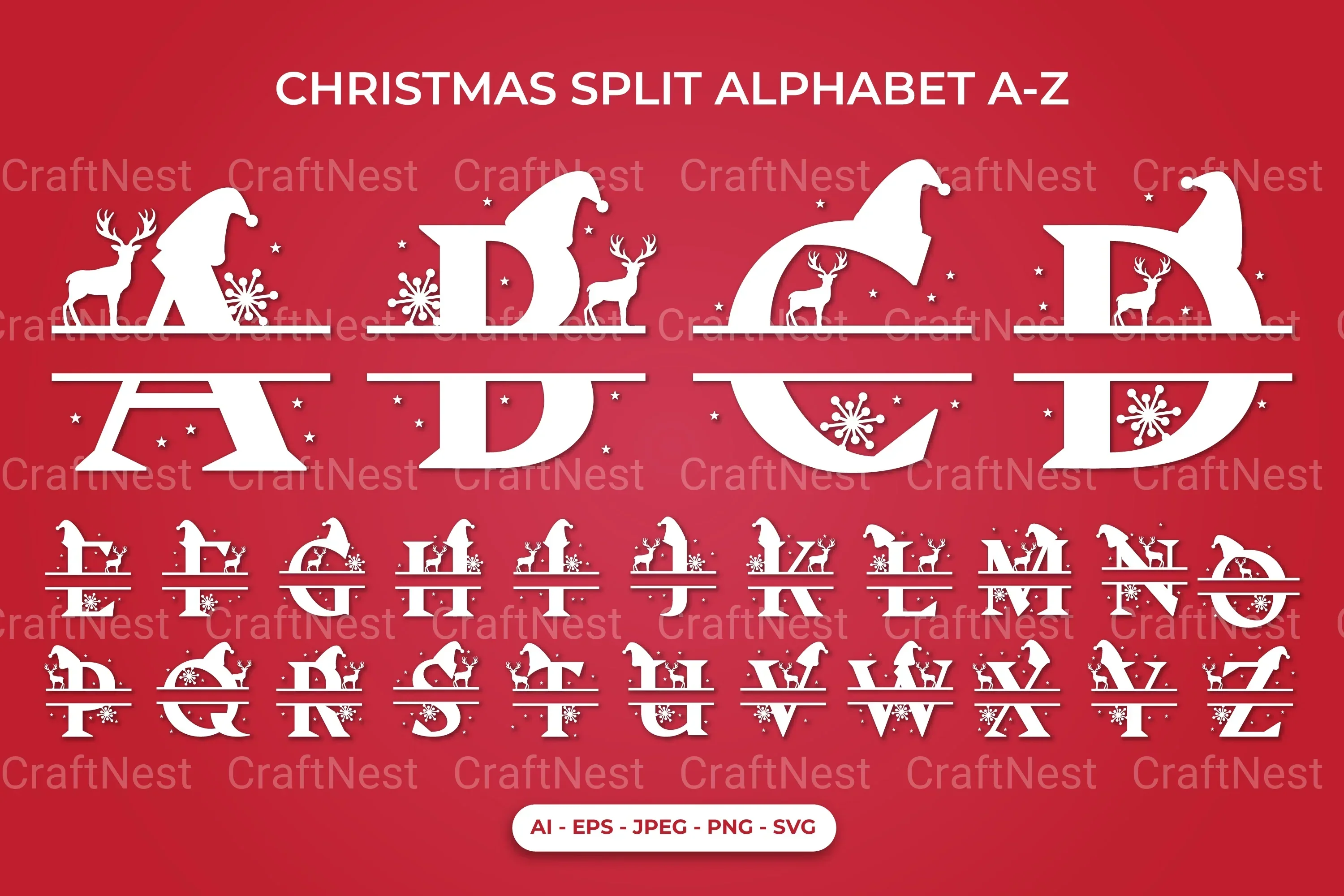 Christmas Split Alphabet A-Z SVG Bundle