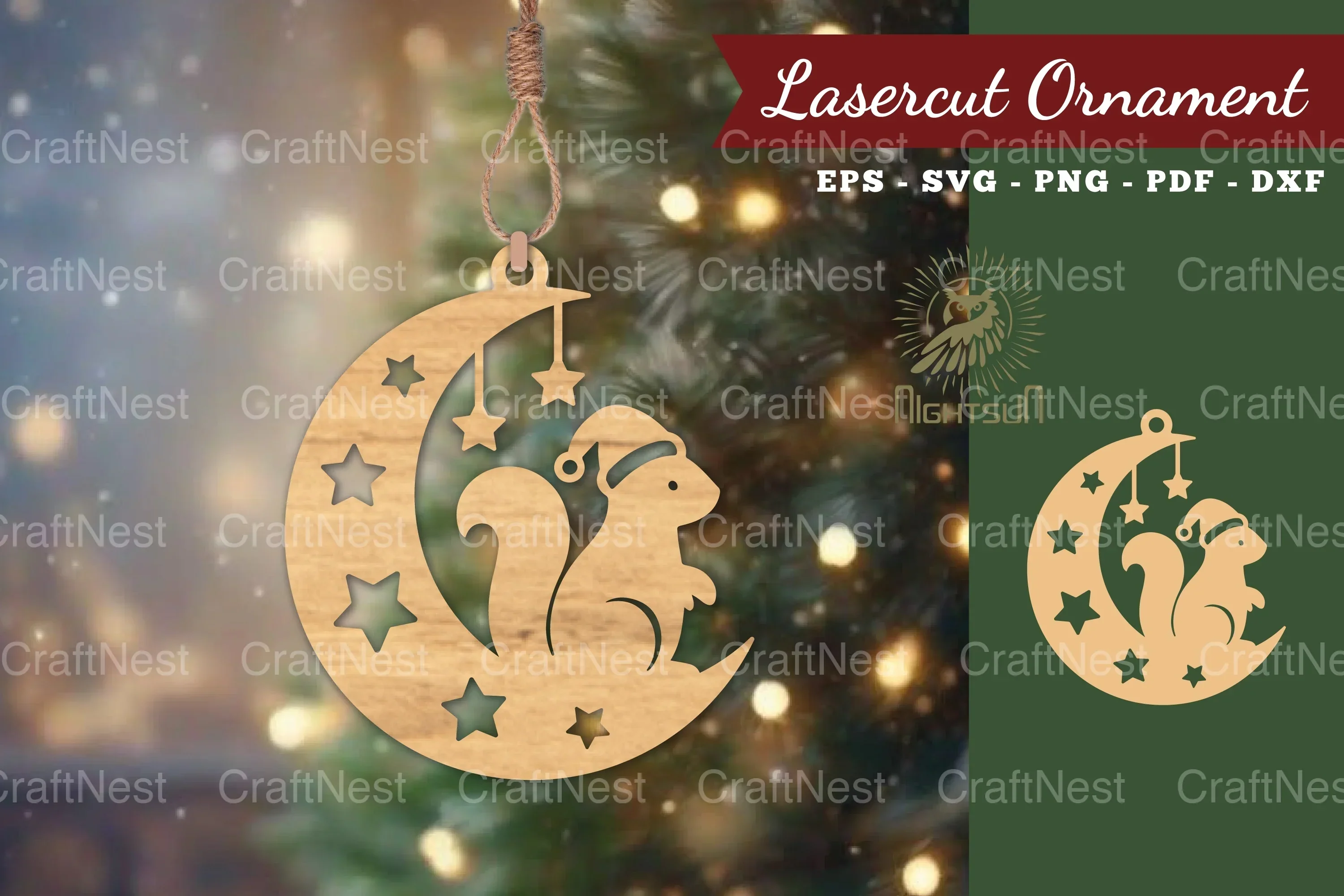 Christmas Squirrel in Moon Lasercut Ornament Clipart Bundle