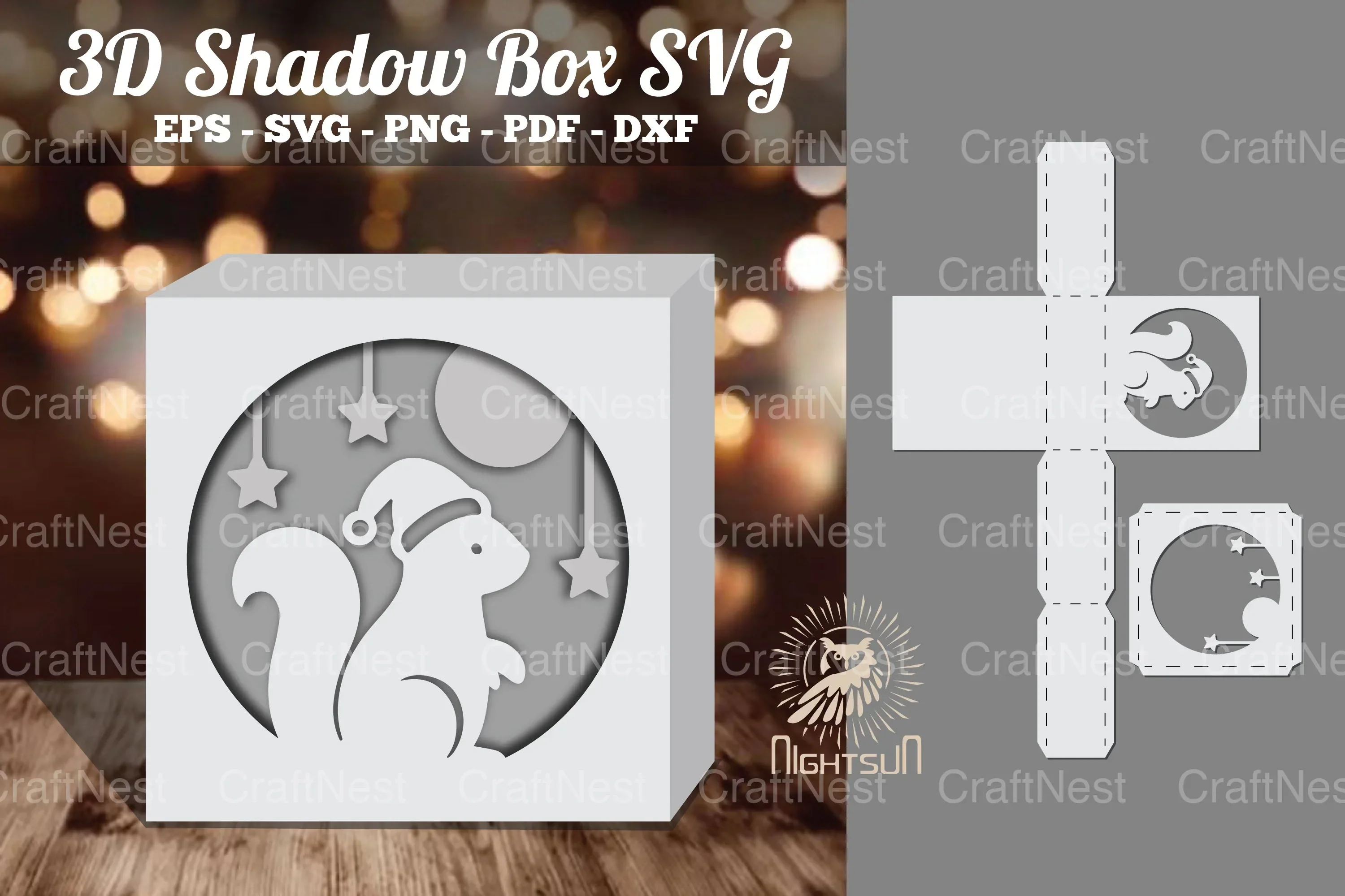 Christmas Squirrel Papercut Shadow Box Design