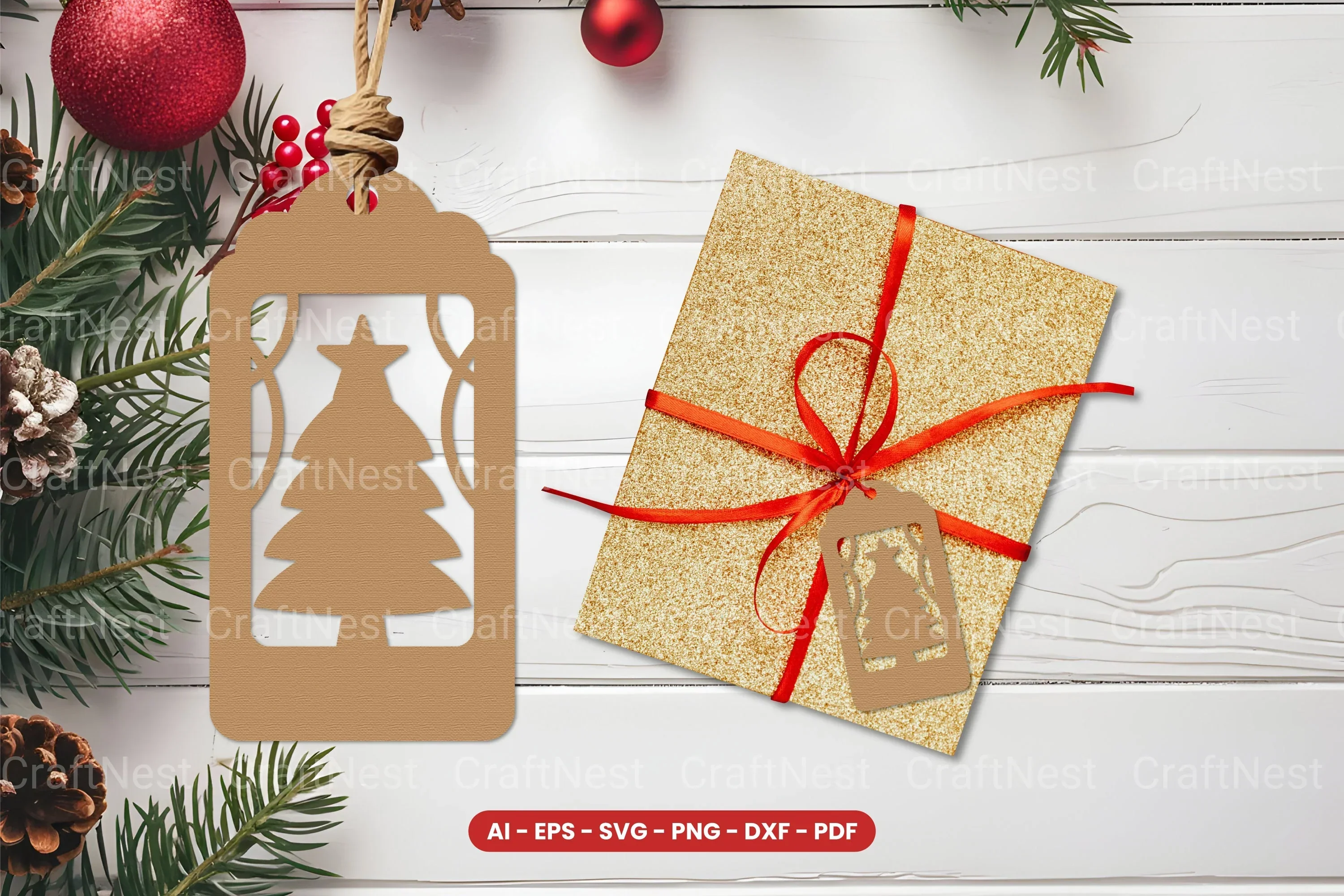 Christmas Tree Gift Tag Laser Cut SVG Bundle