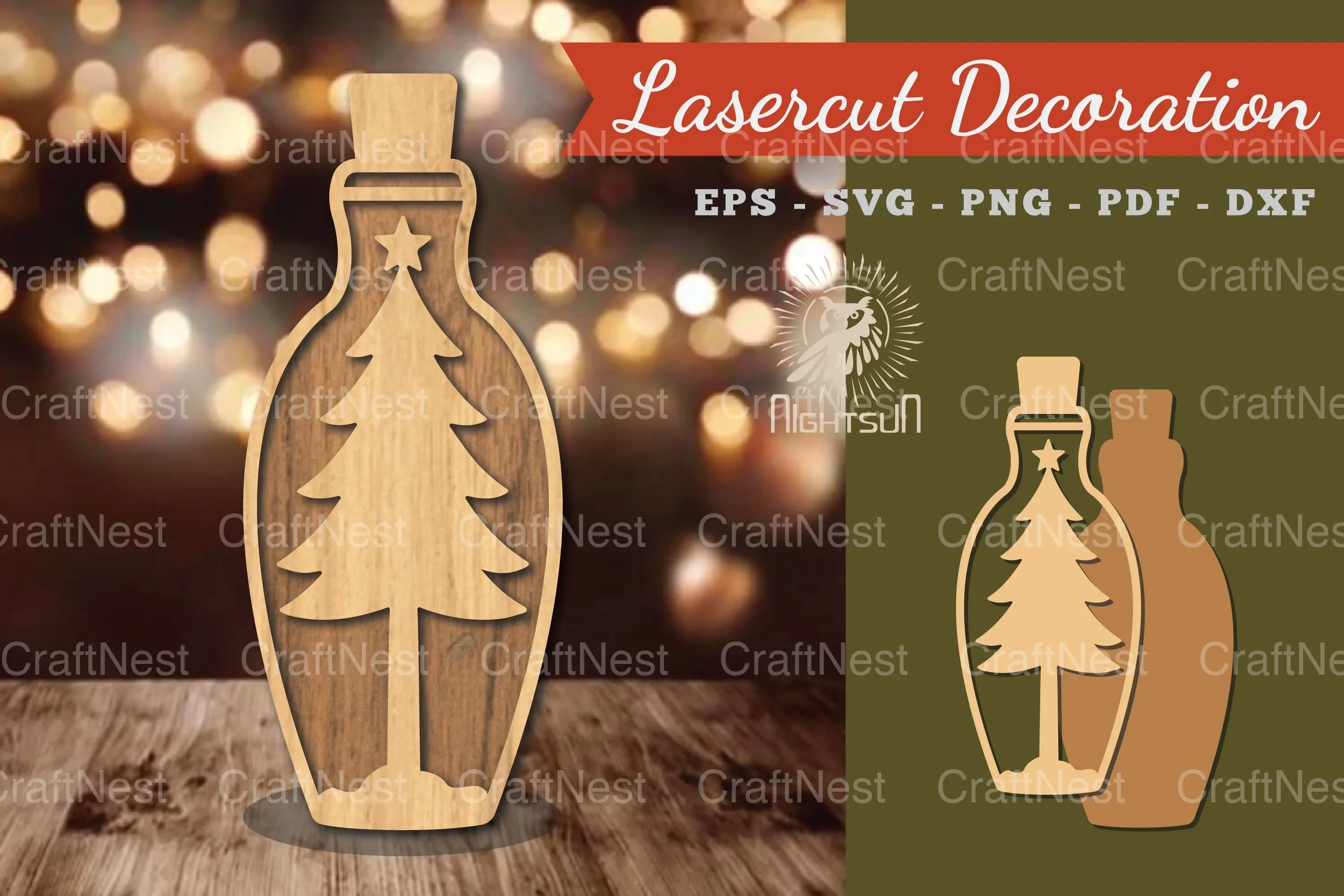 Christmas Tree in Bottle Lasercut Decoration Clipart