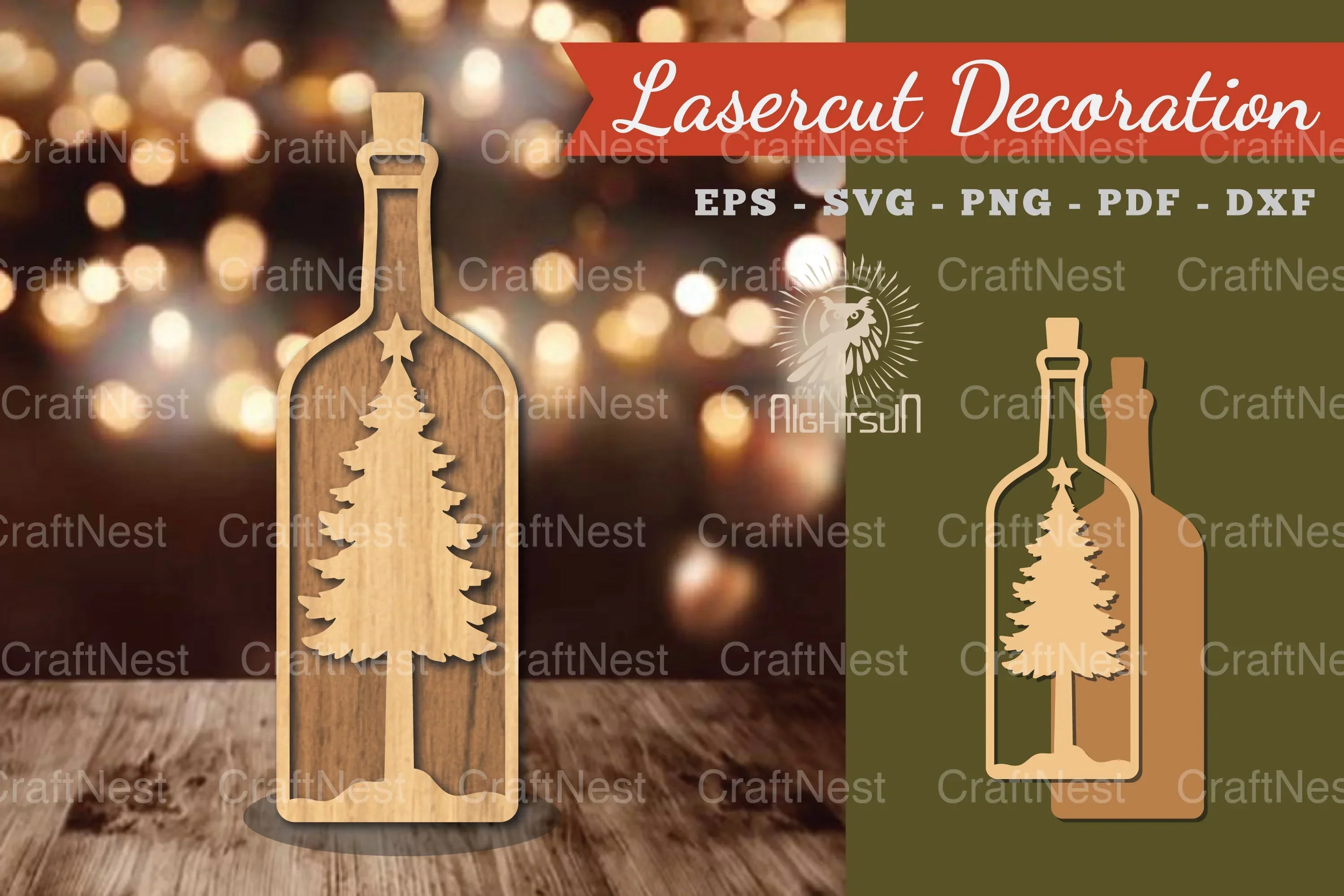 Christmas Tree in Bottle Lasercut Decoration Clipart Bundle