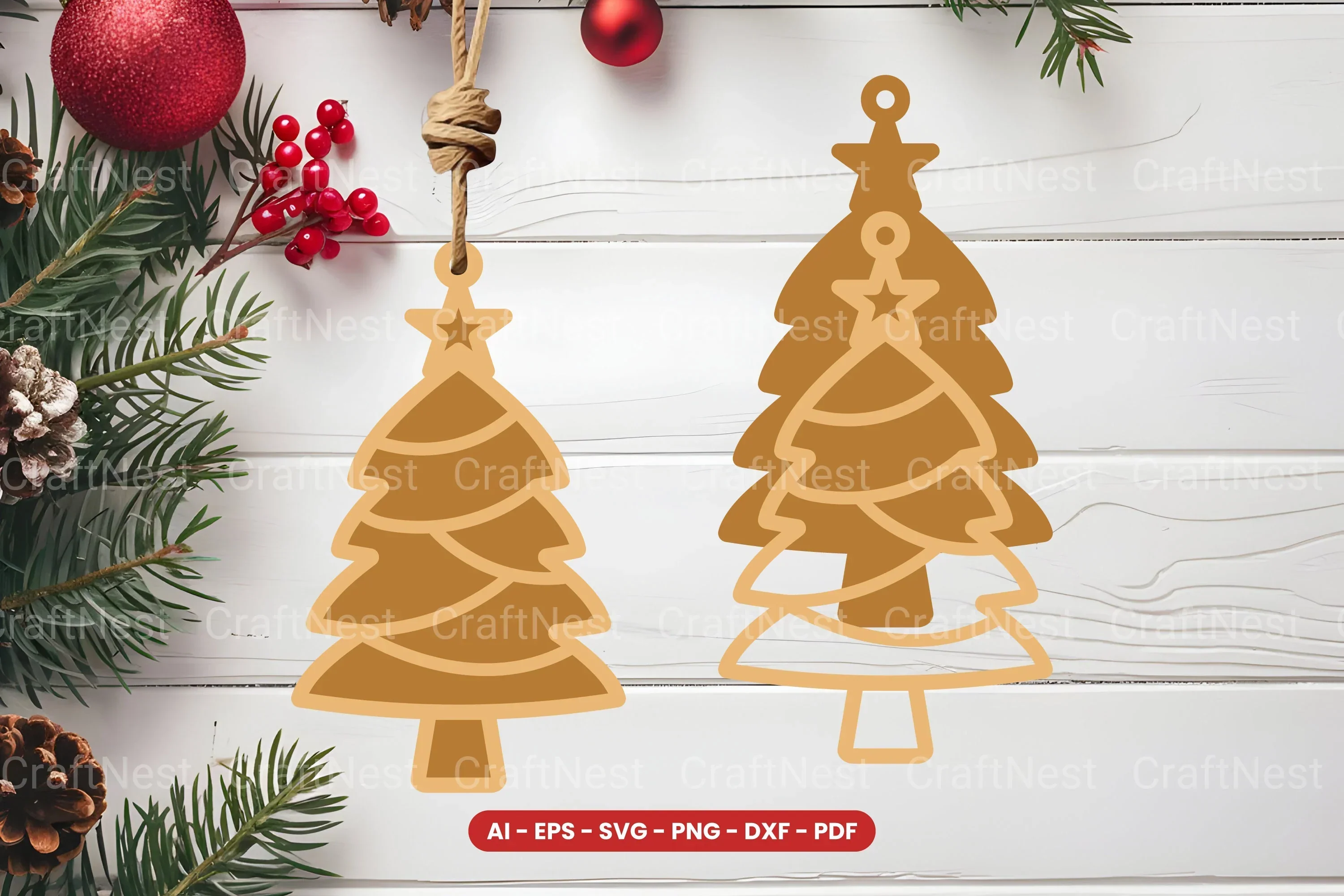 Christmas Tree Ornament Laser Cut SVG Bundle Clipart