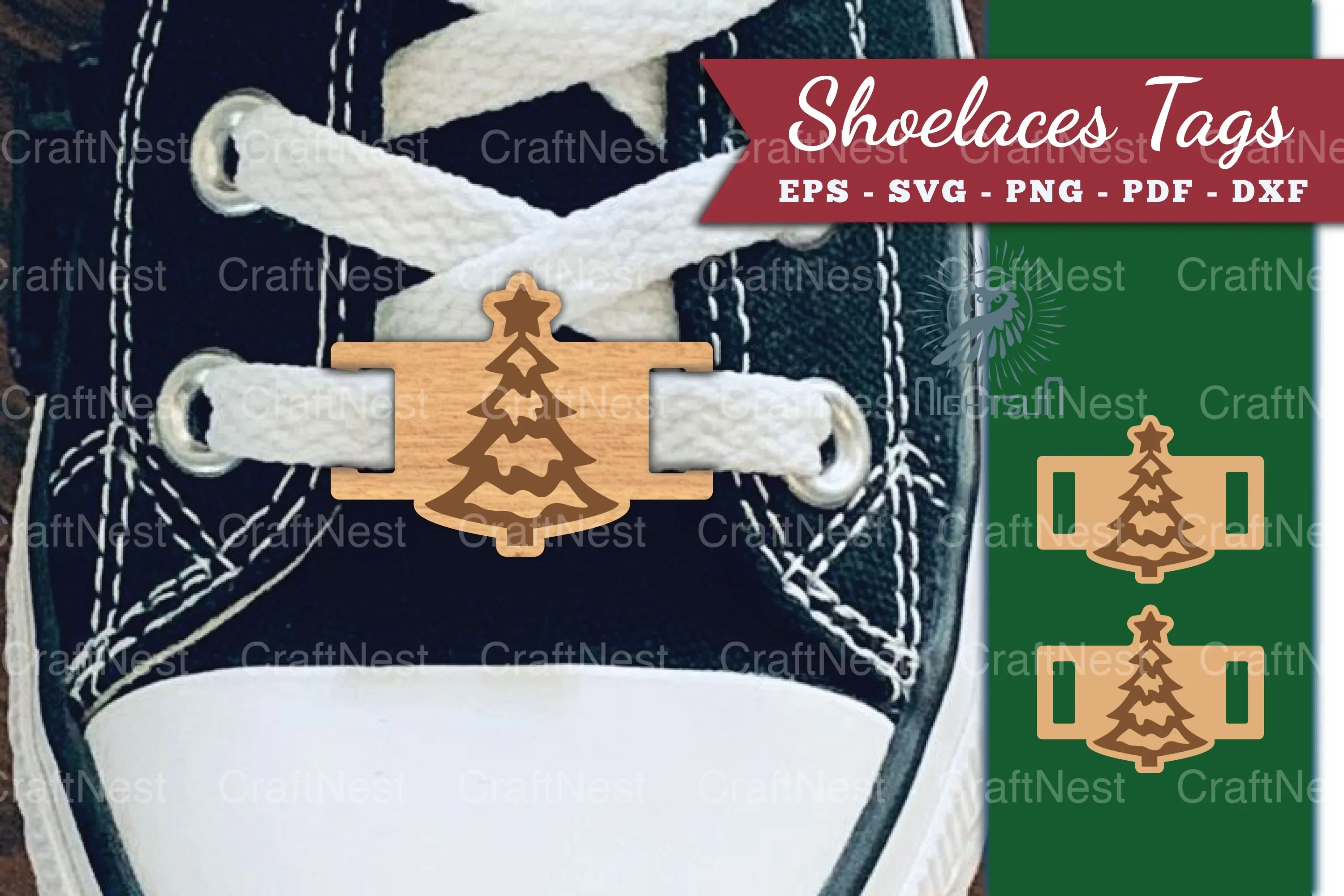 Christmas Tree Shoelace Tags Clipart Bundle