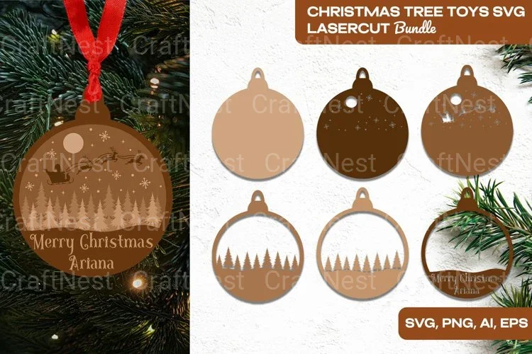 Christmas Tree Toys Laser Cut Clipart Bundle