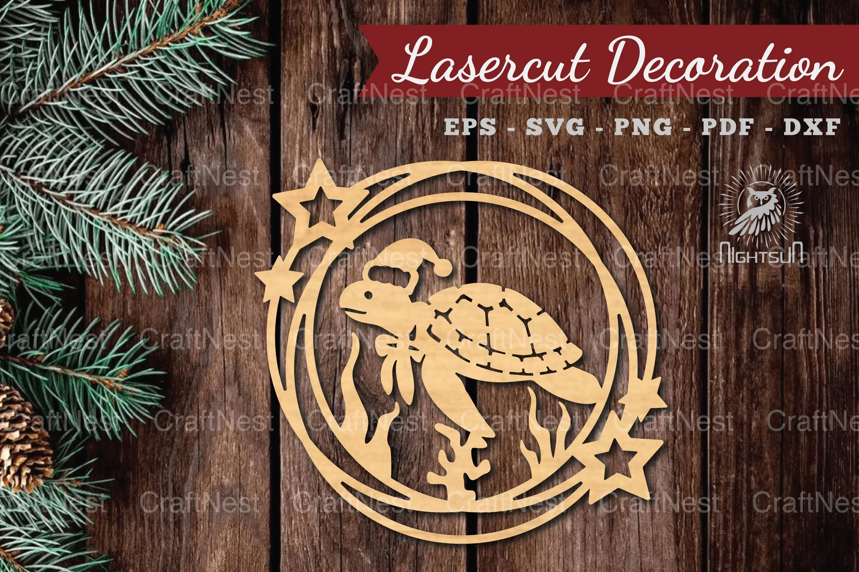 Christmas Turtle Lasercut Round Clipart Bundle