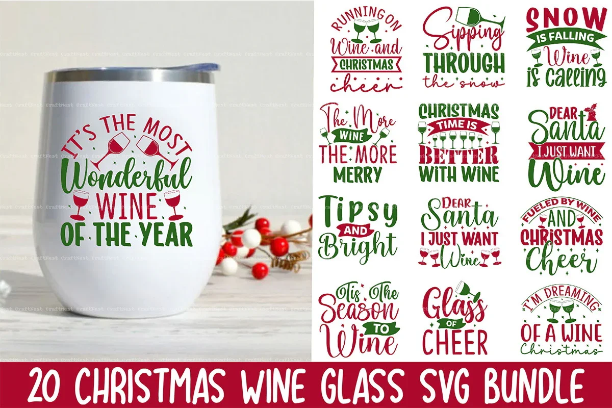 Christmas Wine Glass SVG Bundle - Image 2