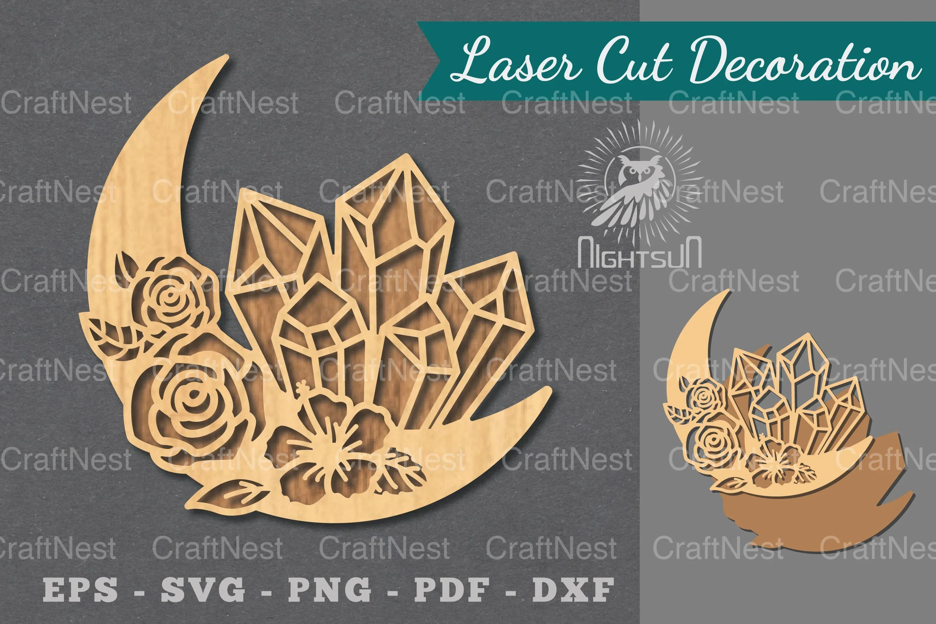 Chrystal Moon Laser Cut Decoration Clipart Bundle