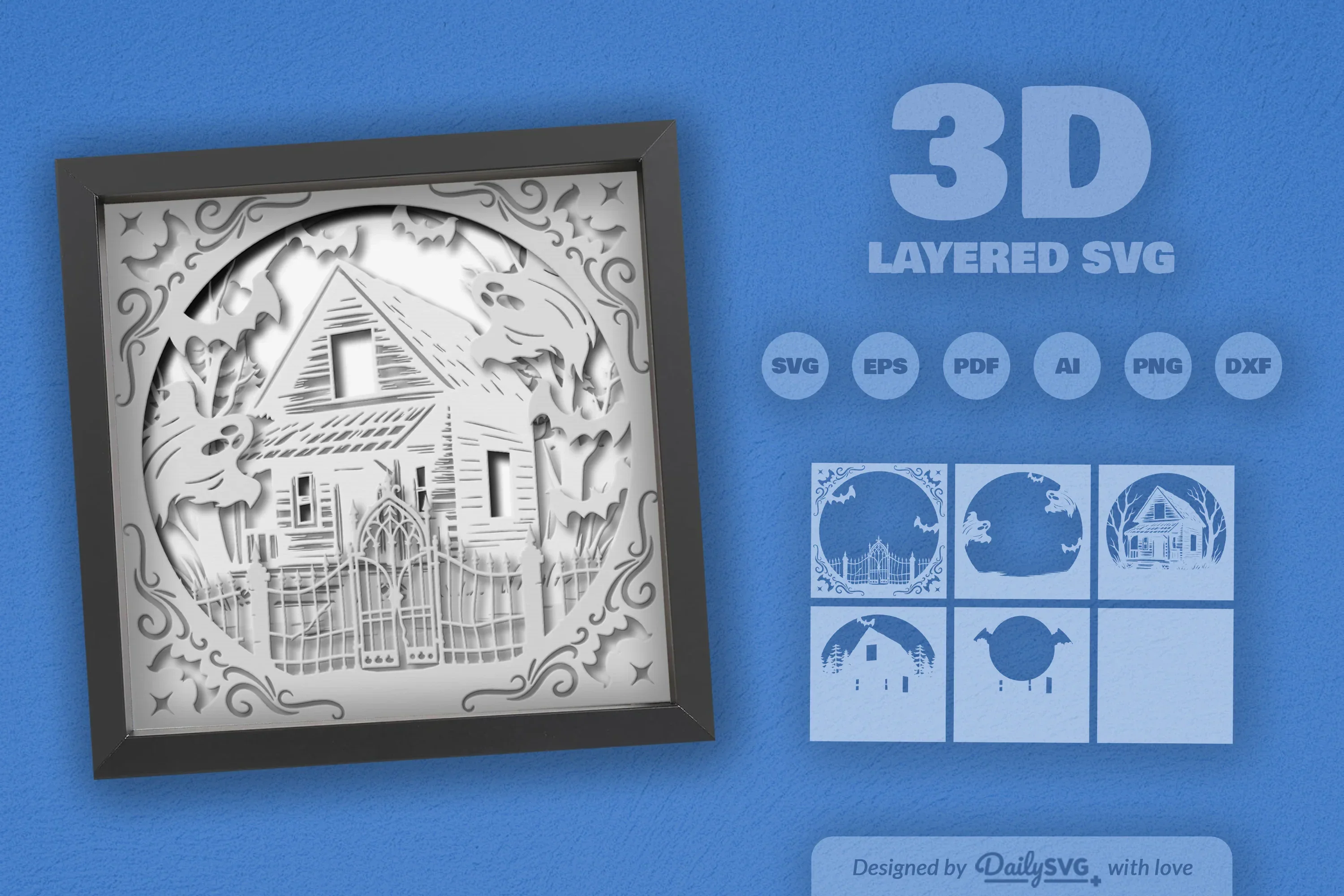Circle Haunted Cabin 3D Papercut SVG Bundle - Image 2