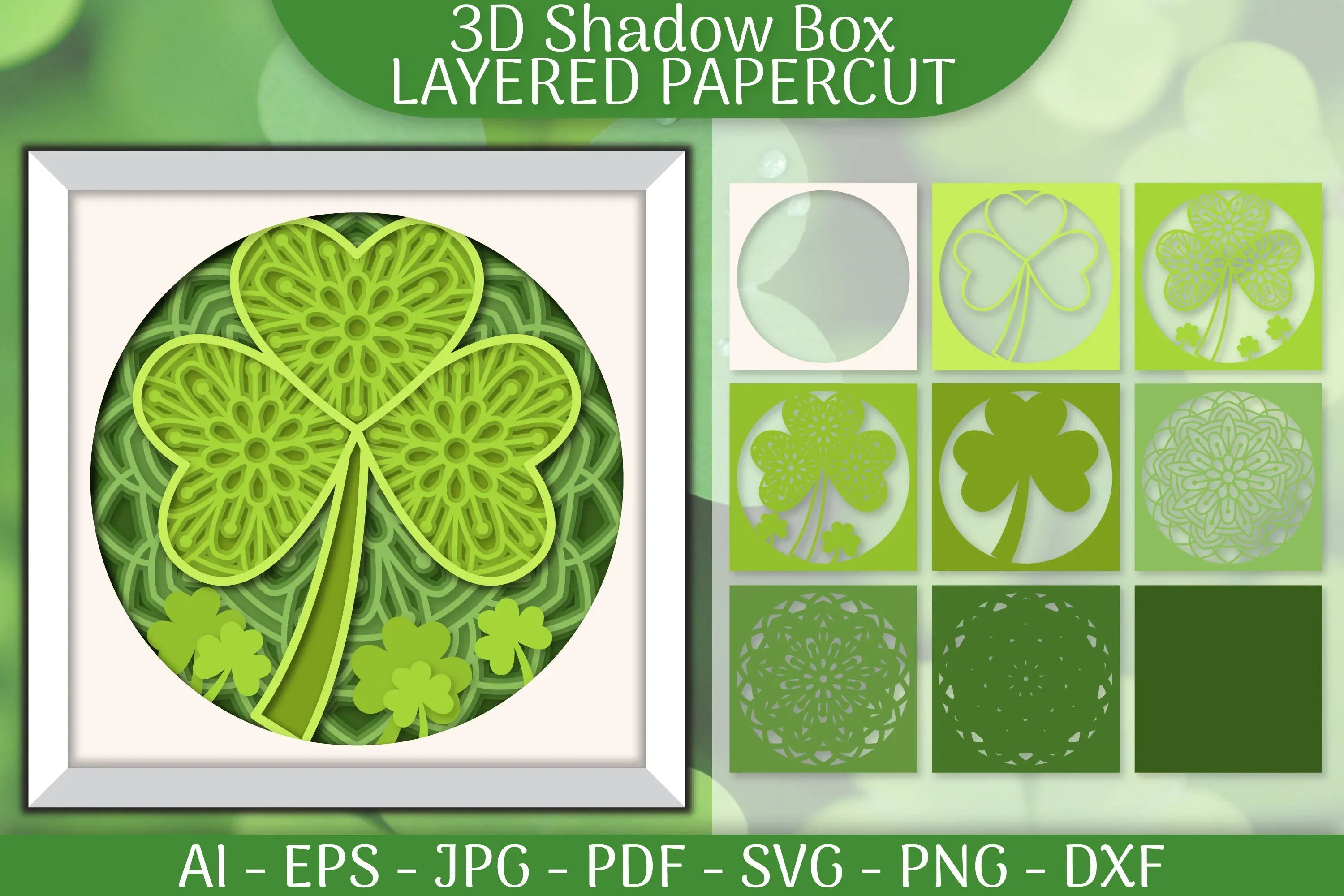Clover St Patrick's Day 3D Shadowbox Papercut SVG Bundle