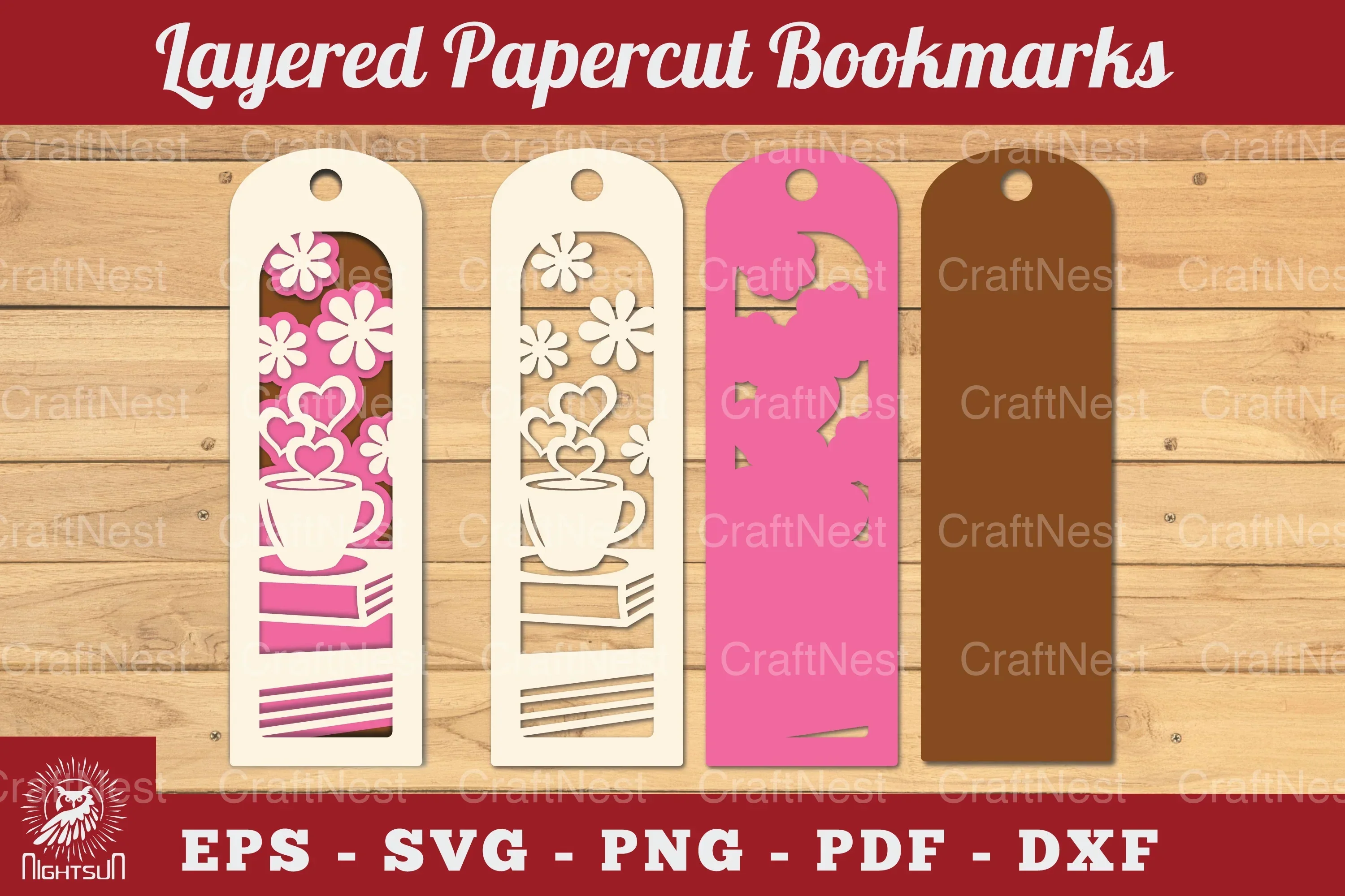 Coffee and Book Papercut Bookmark SVG Clipart