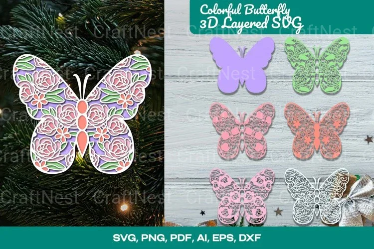 Colorful Butterfly 3D Layered SVG Bundle