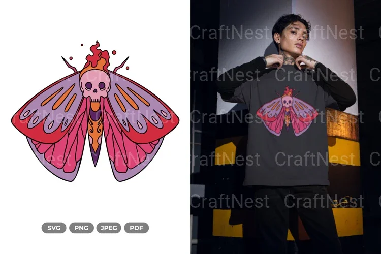 Colorful Skull Moth Beauty Clipart Bundle