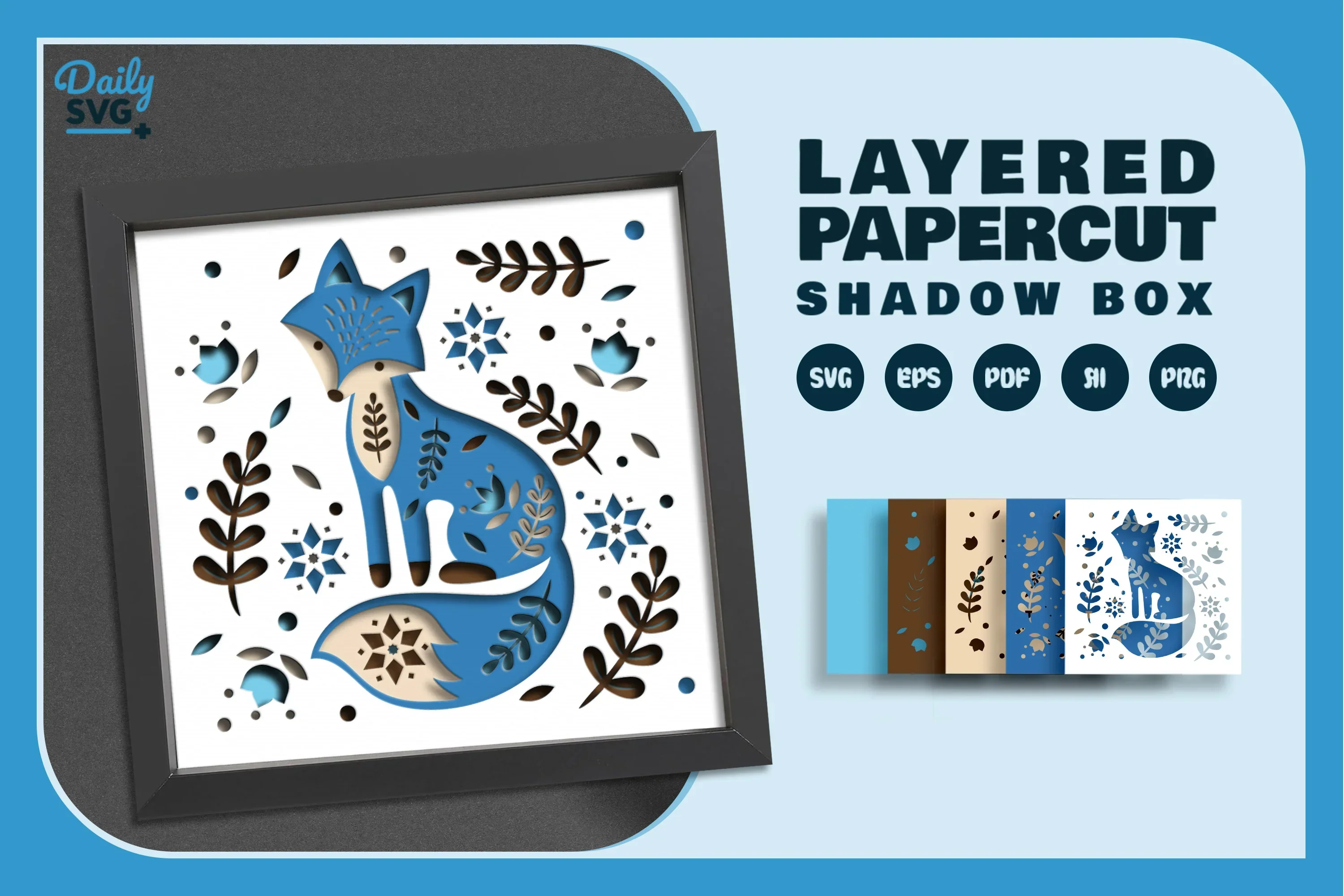 Cool Winter Fox Folk Art Papercut SVG Bundle - Image 2
