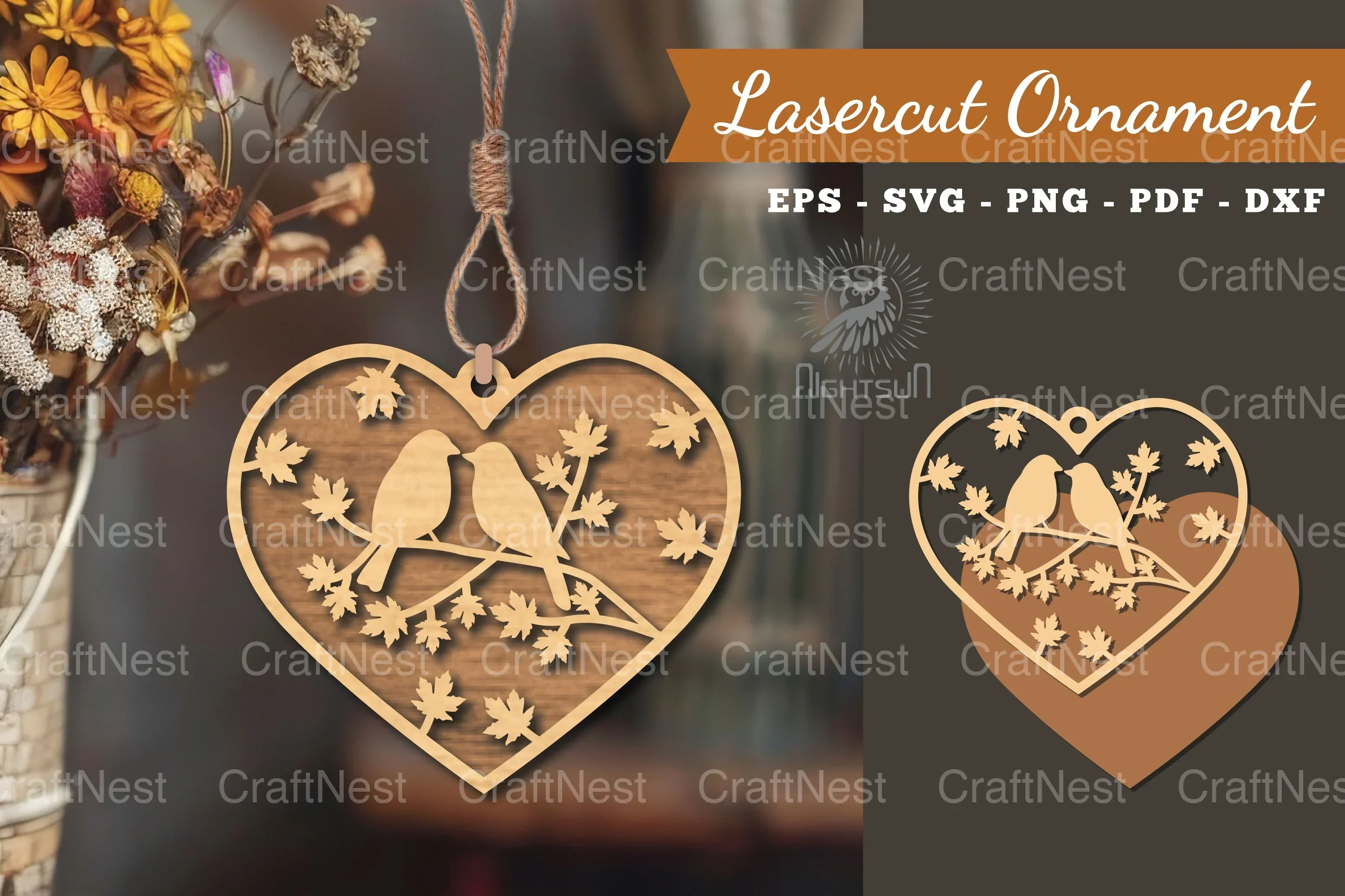 Couple Birds Laser Cut Ornament Design
