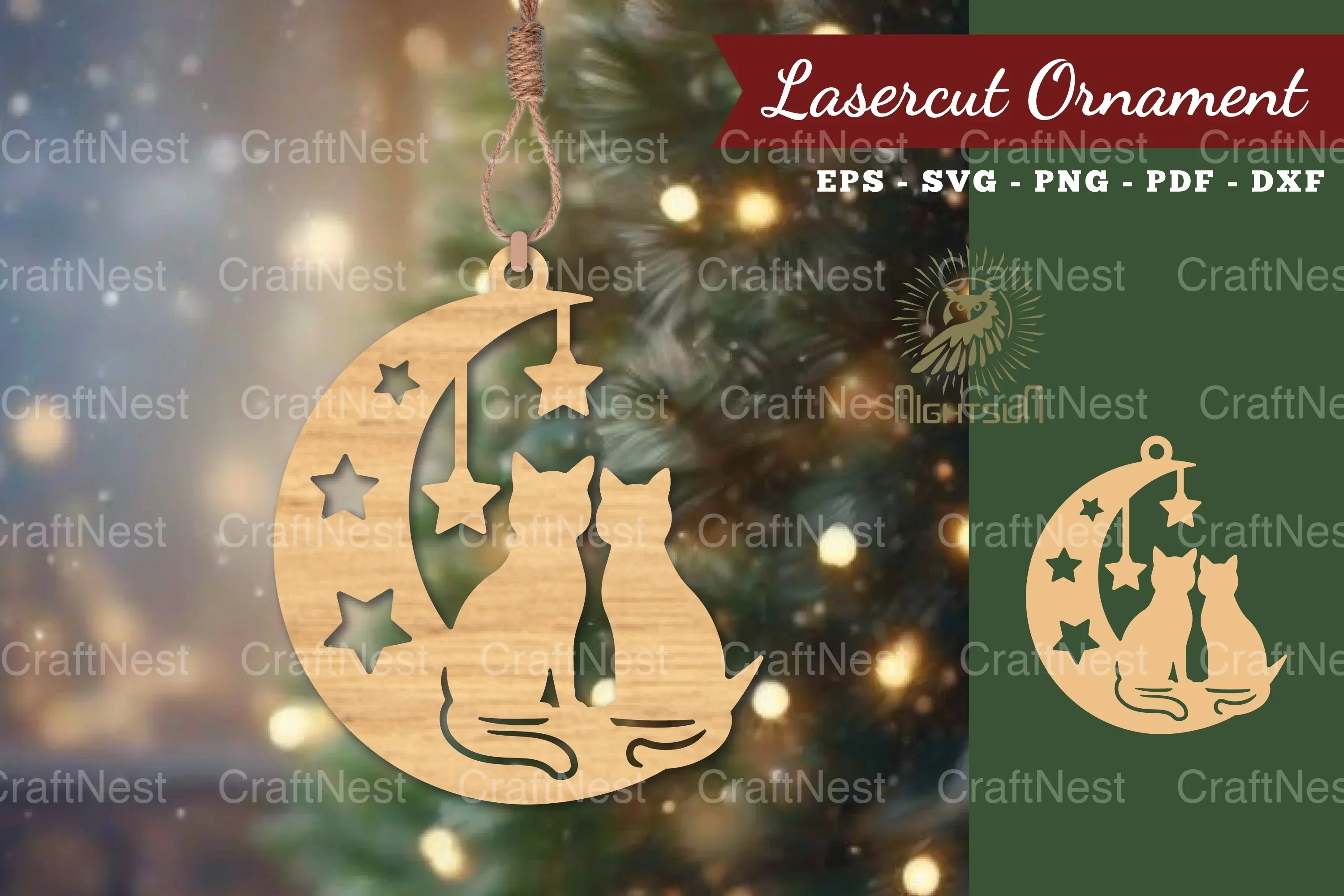 Couple Cat in Moon Lasercut Ornament Clipart Bundle