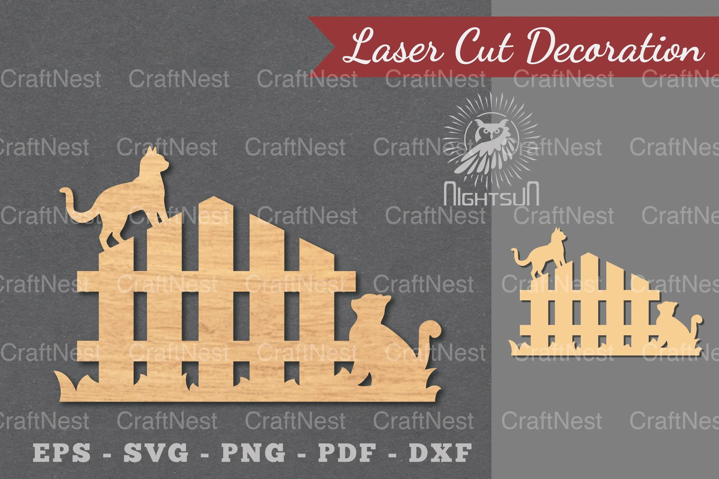 Couple Cat on Fence Laser Cut Decoration Clipart
