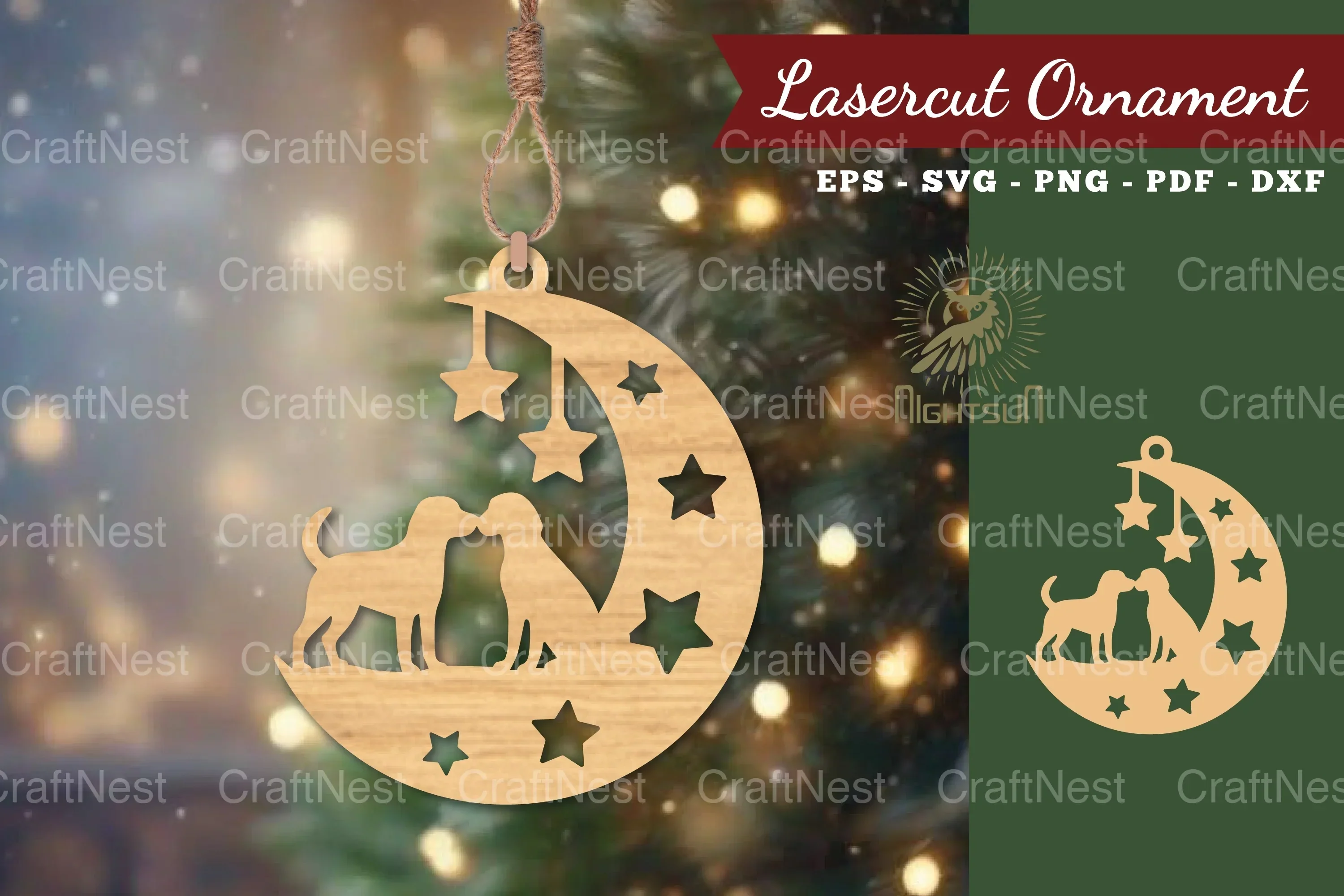 Couple Dog in Moon Lasercut Ornament Clipart Bundle