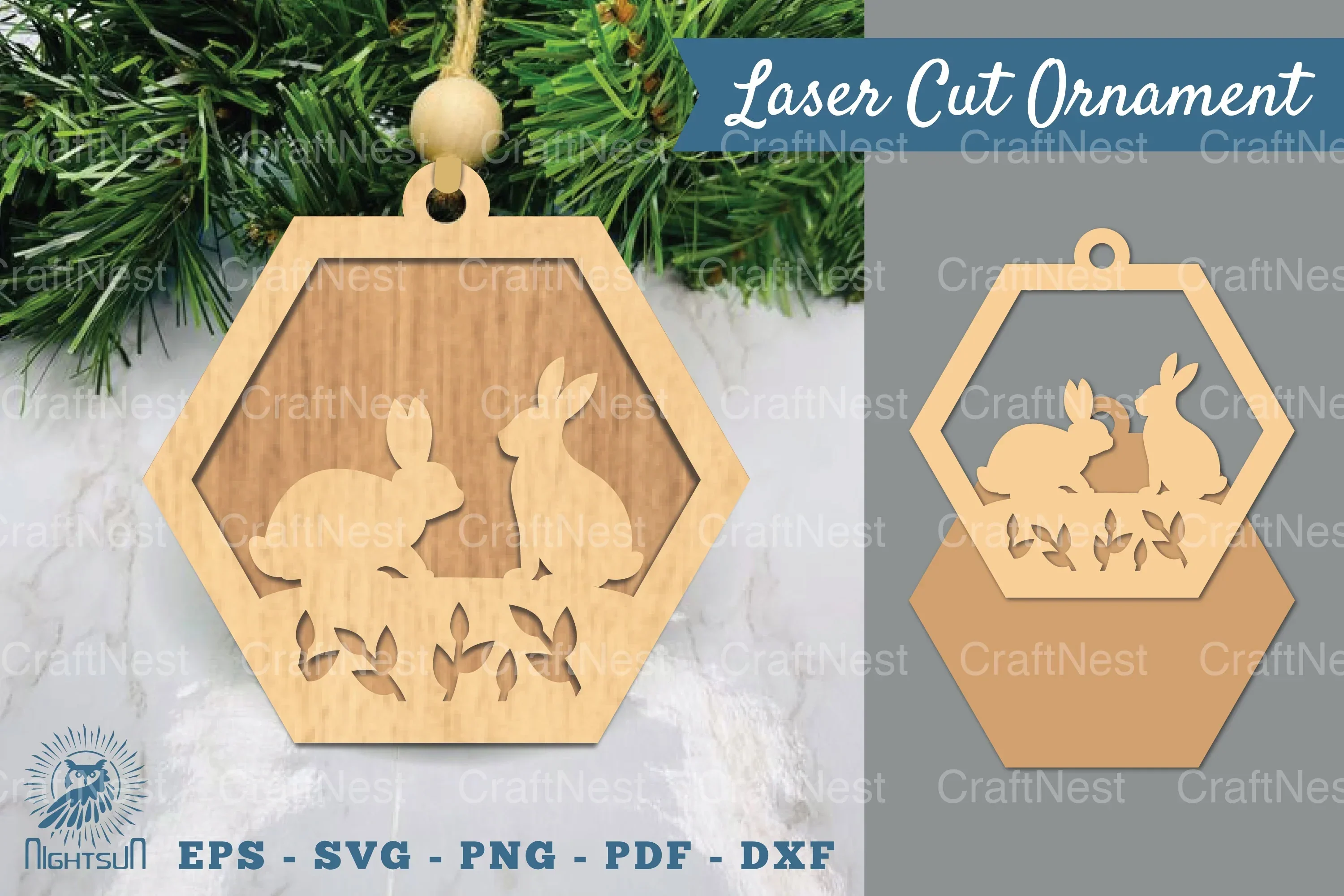 Couple Rabbit Laser Cut Ornament Clipart Bundle
