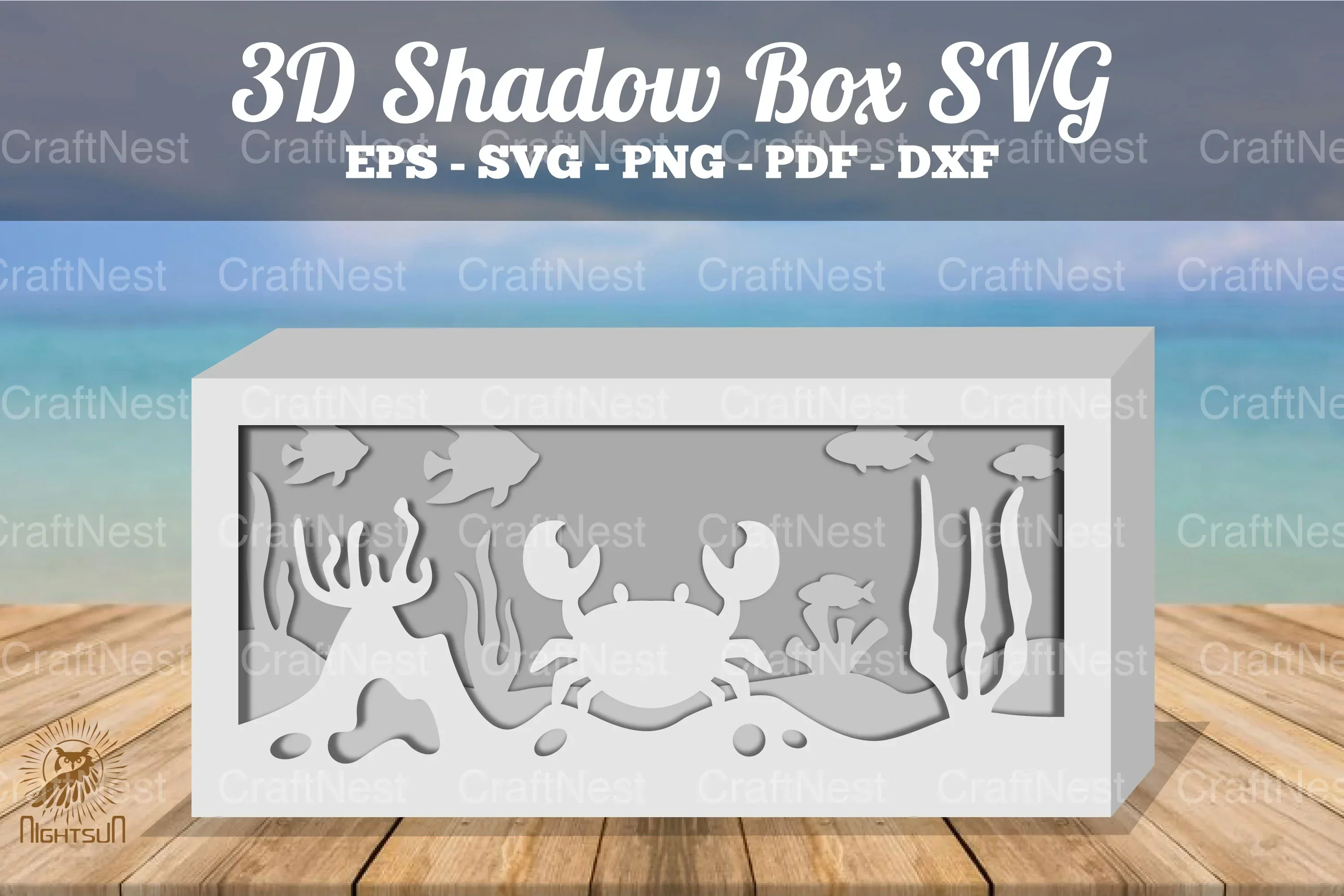 Crab Underwater Scene Shadow Box SVG Bundle