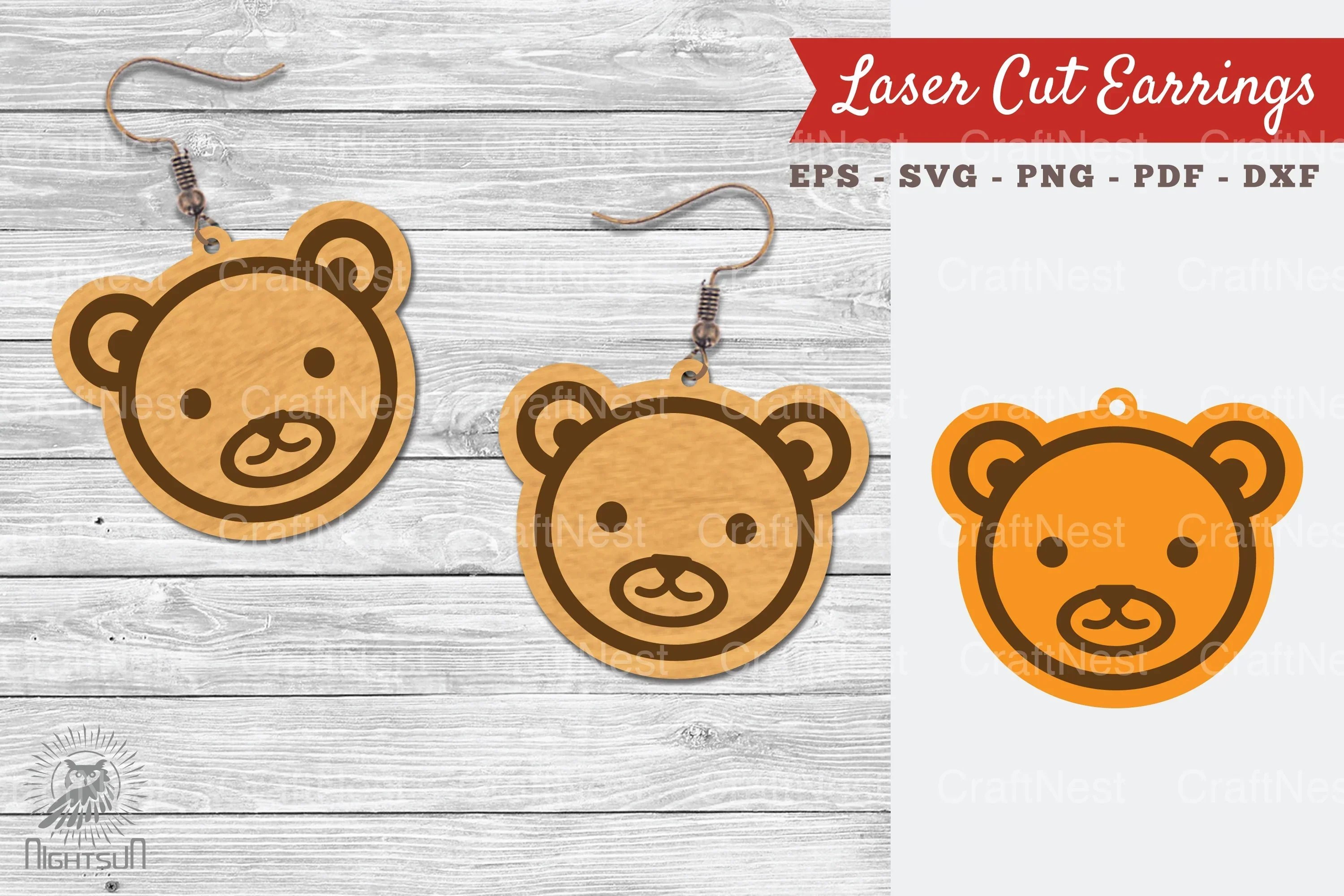 Cute Bear Laser Cut Earrings Design Bundle