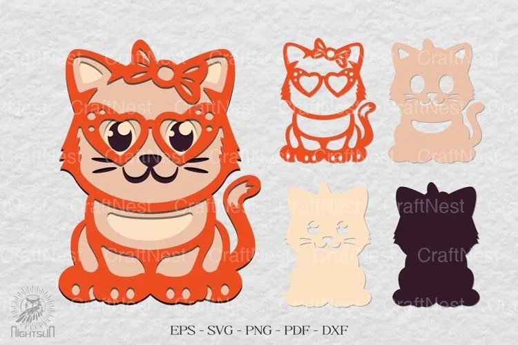 Cute Cat 3D Layered Design Clipart Bundle
