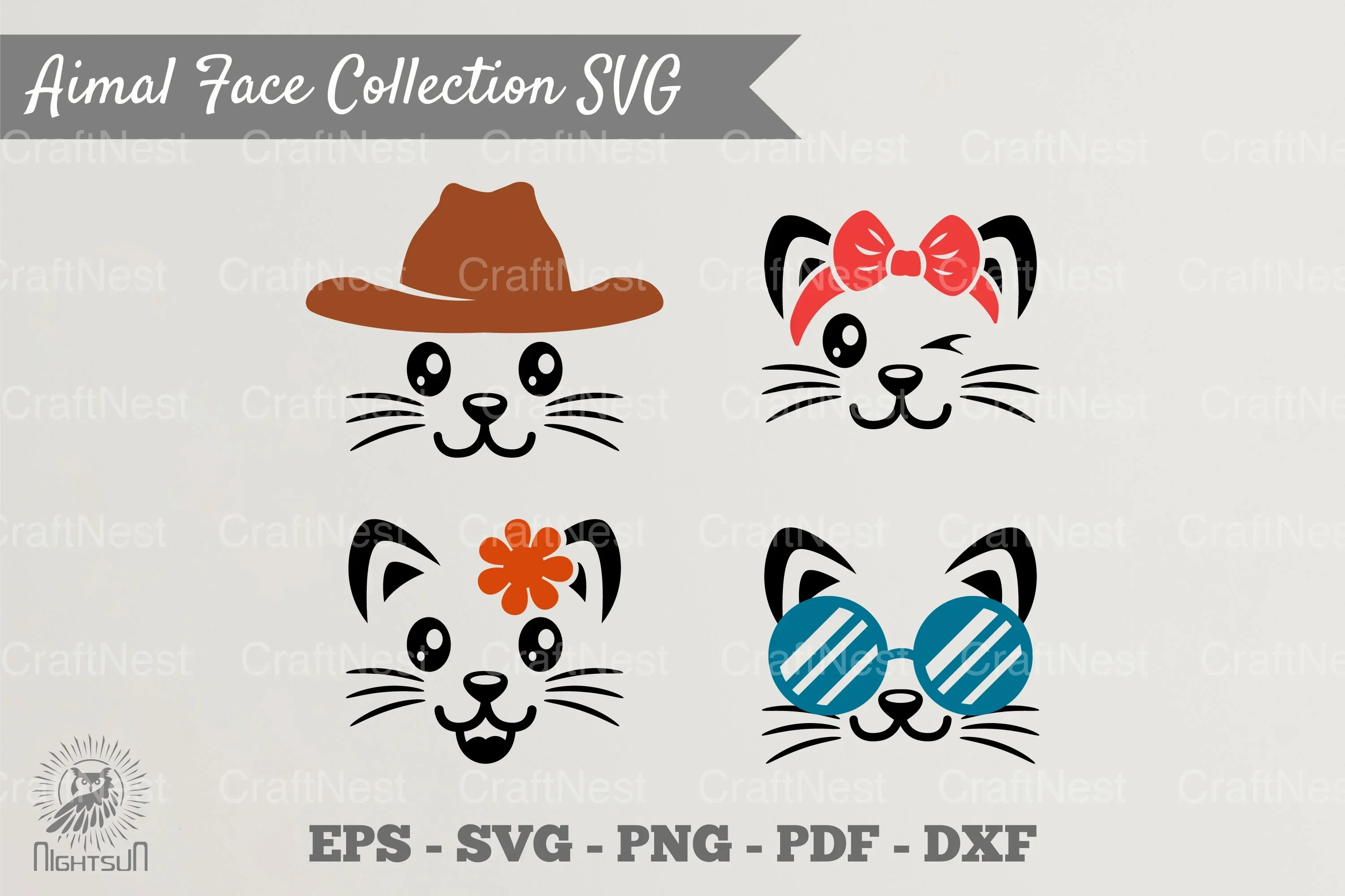 Cute Cat Face Collection Clipart Bundle