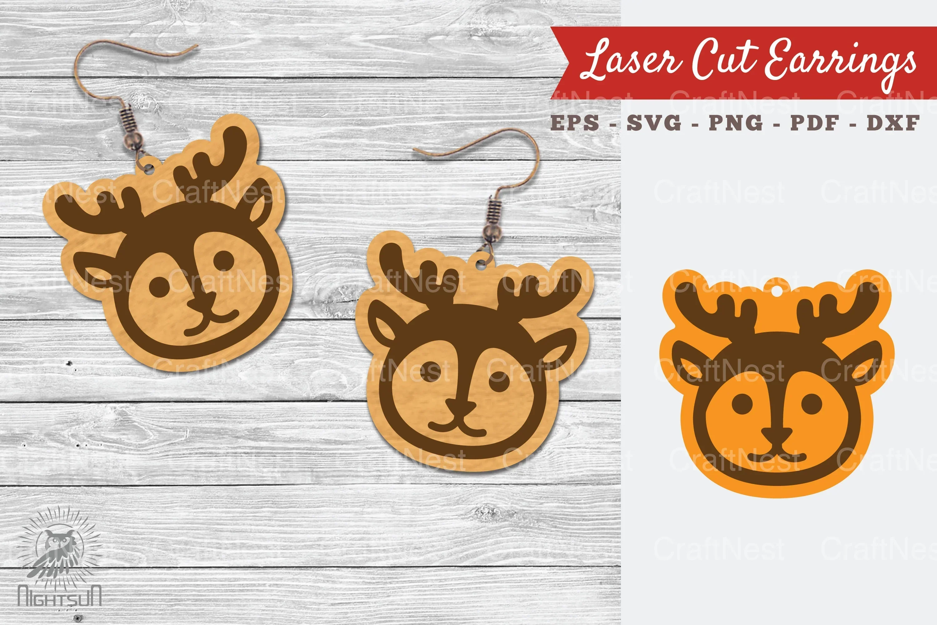 Cute Deer Laser Cut Earrings Design Clipart Bundle