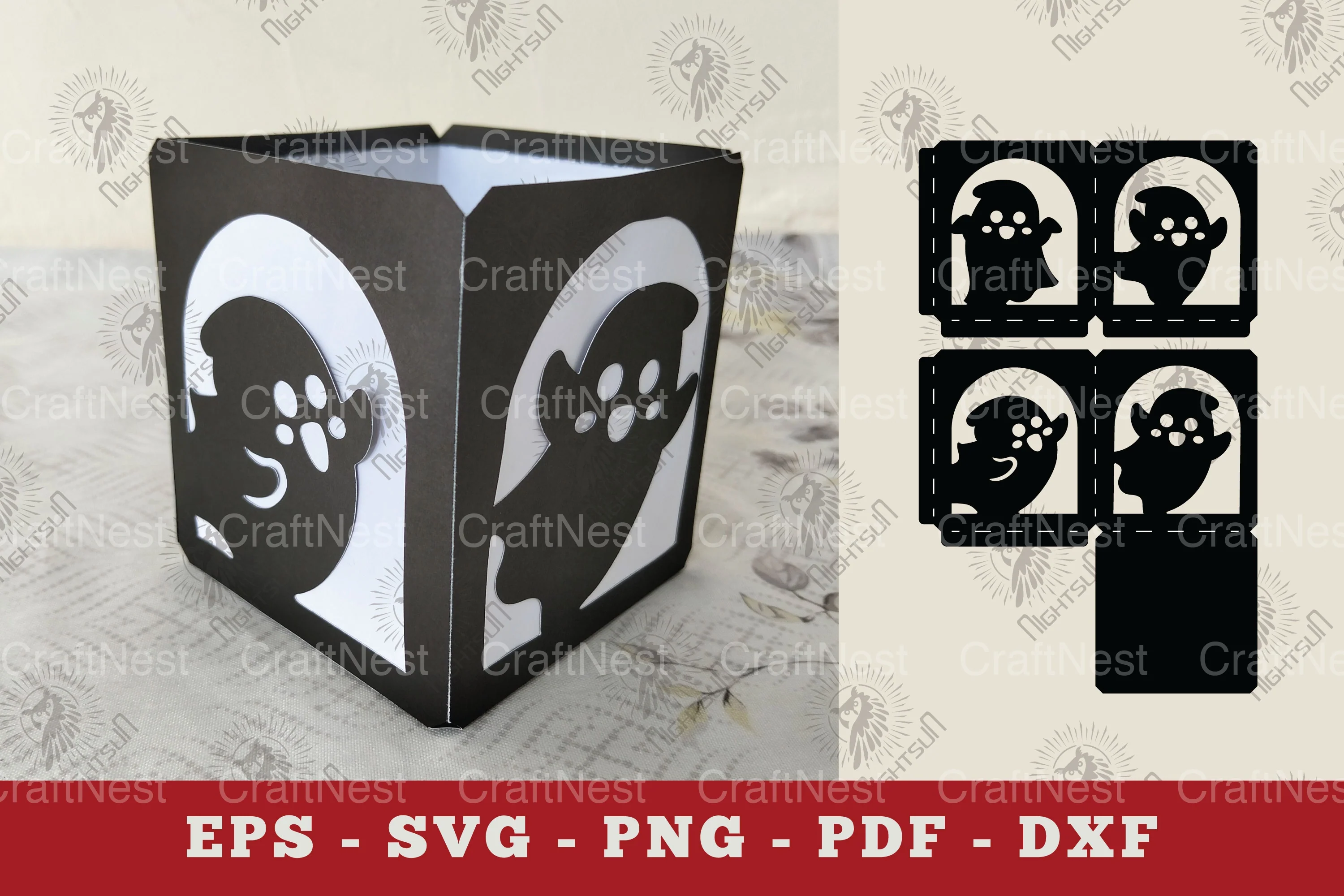 Cute Ghost Lantern Papercut Clipart Bundle