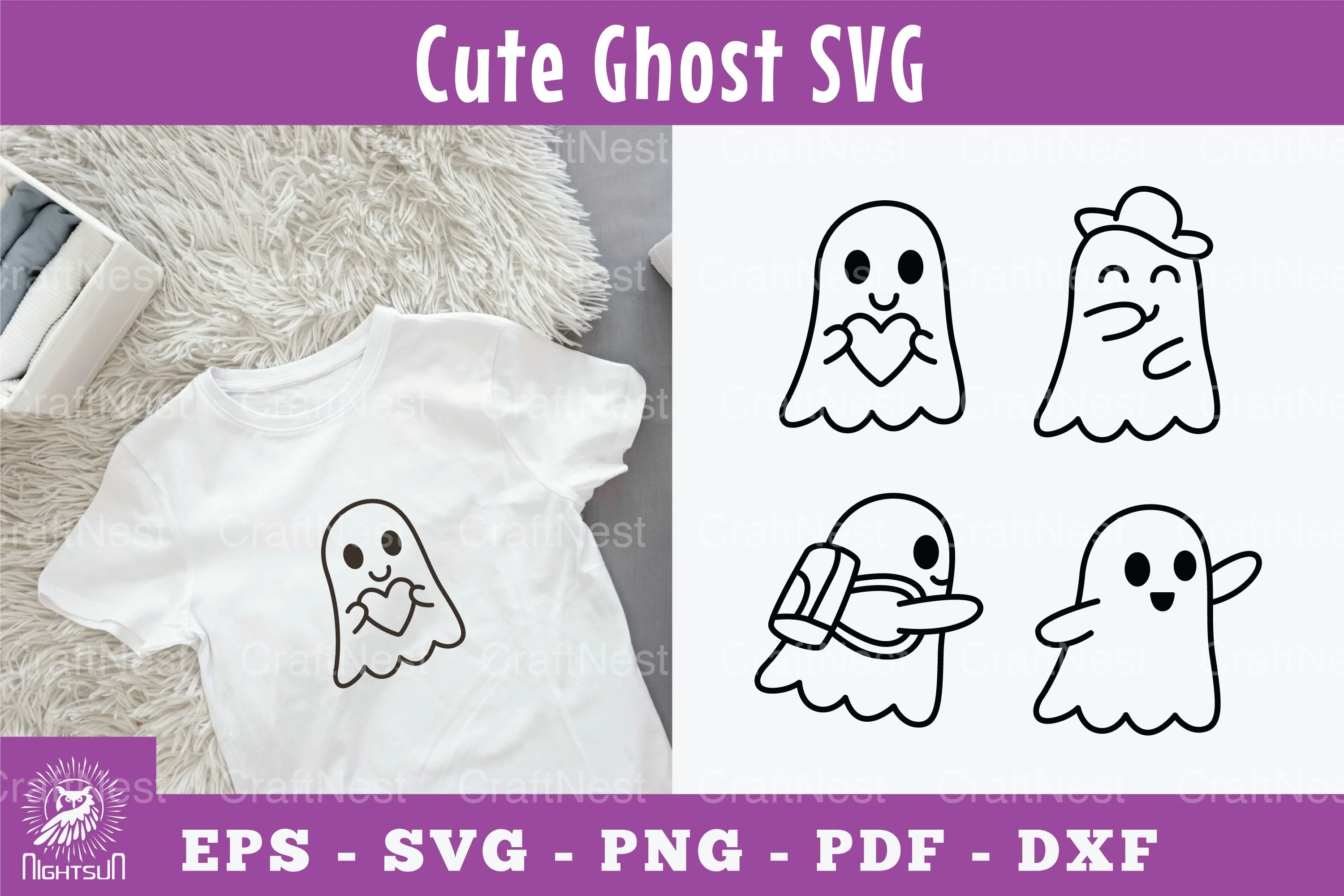 Cute Ghost Silhouette Clipart Bundle