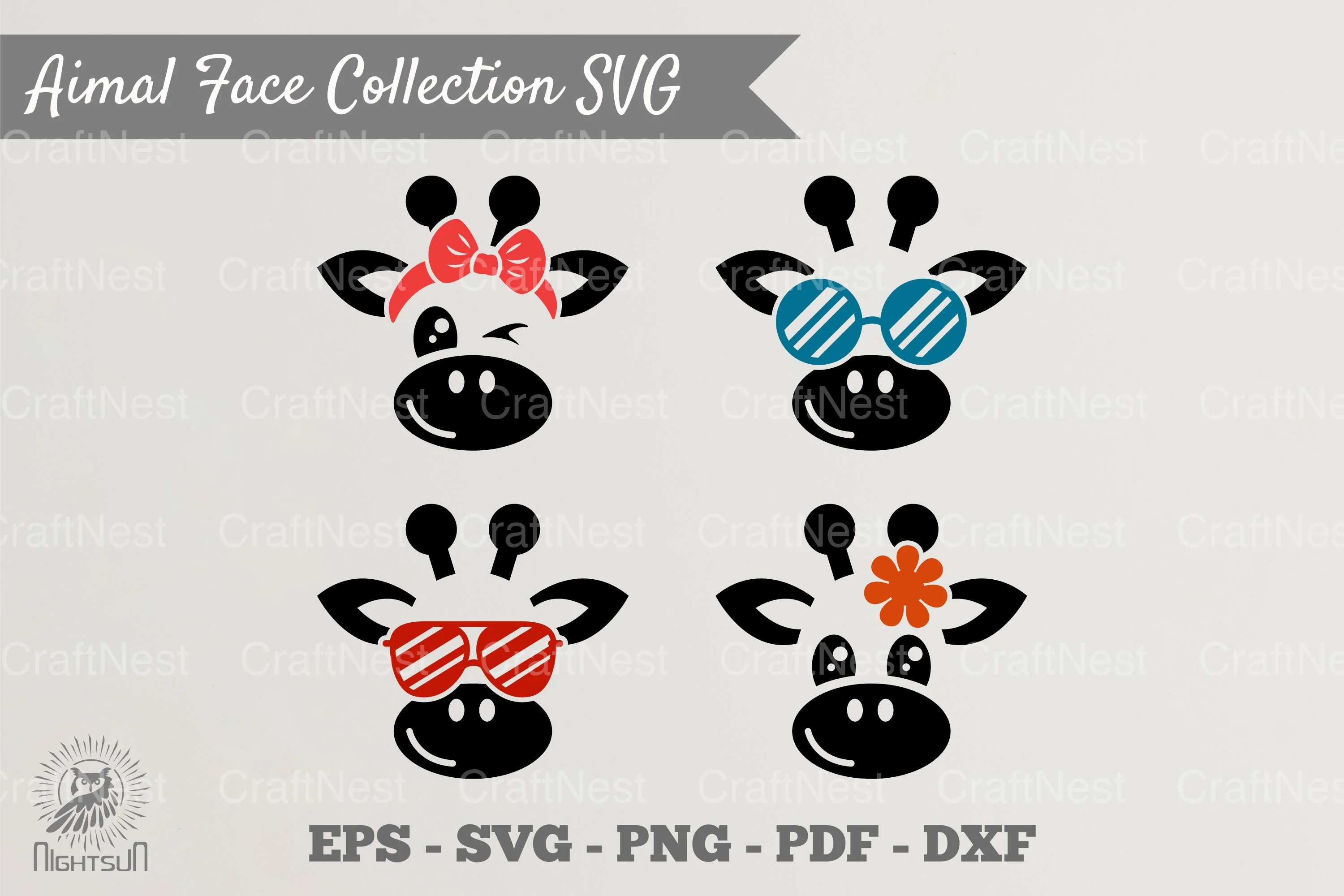 Cute Giraffe Face Collection Clipart Bundle