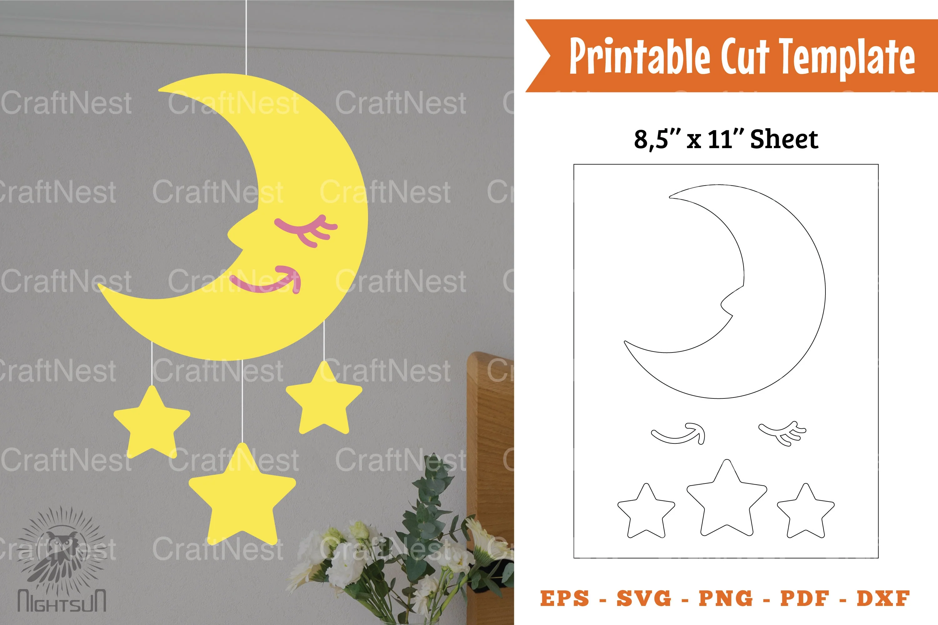 Cute Moon and Star Papercut Template Bundle