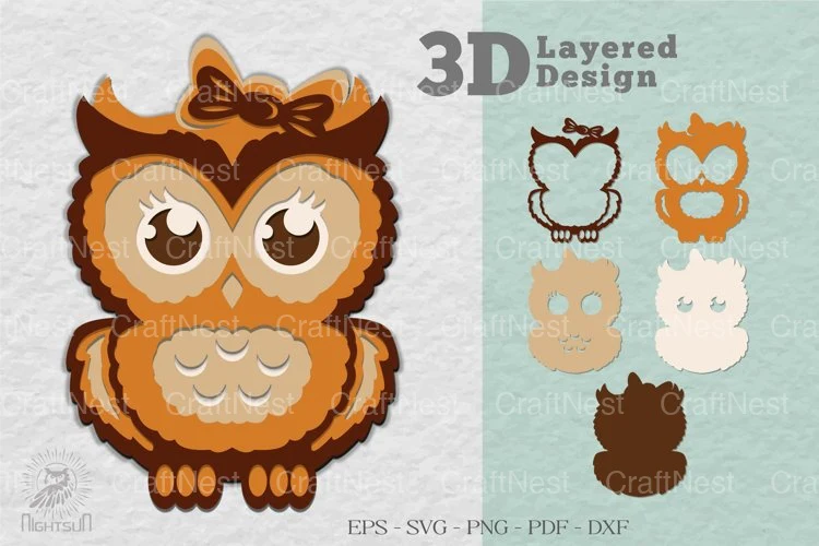 Cute Owl 3D Layered Clipart Bundle