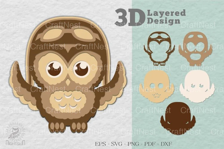 Cute Owl 3D Layered Clipart Bundle