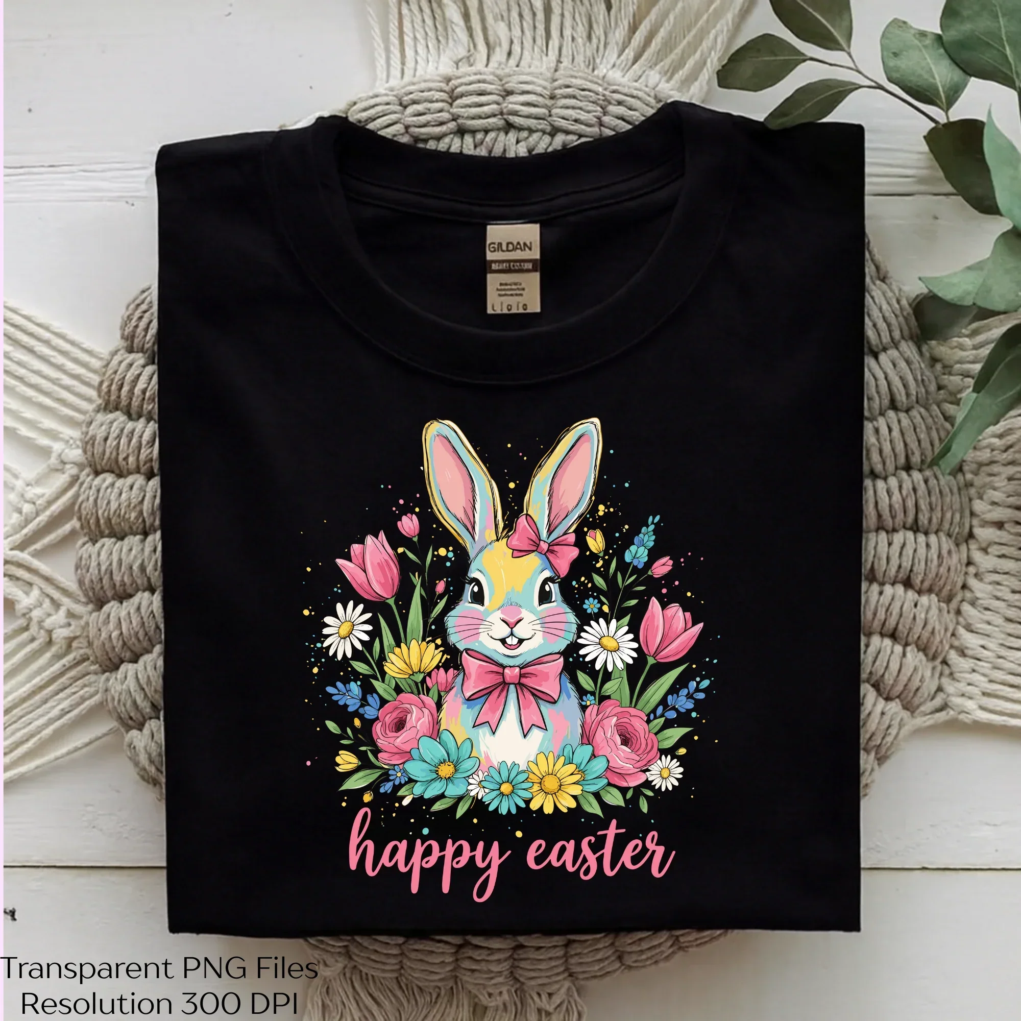 Cute Pastel Bunny Happy Easter Floral Clipart Bundle