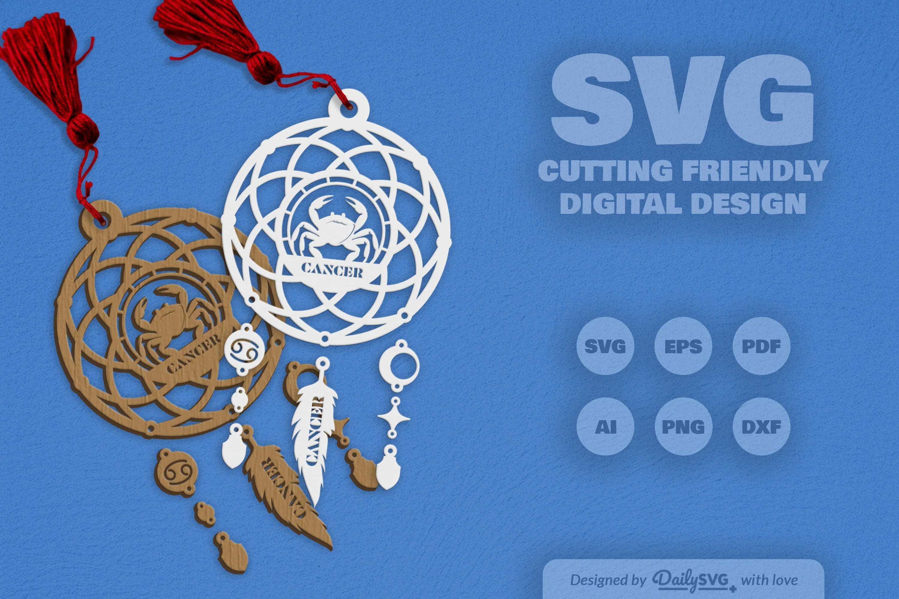 Daily SVG Bundles Cancer Dream Catcher Laser Cut Clipart Set - Image 10