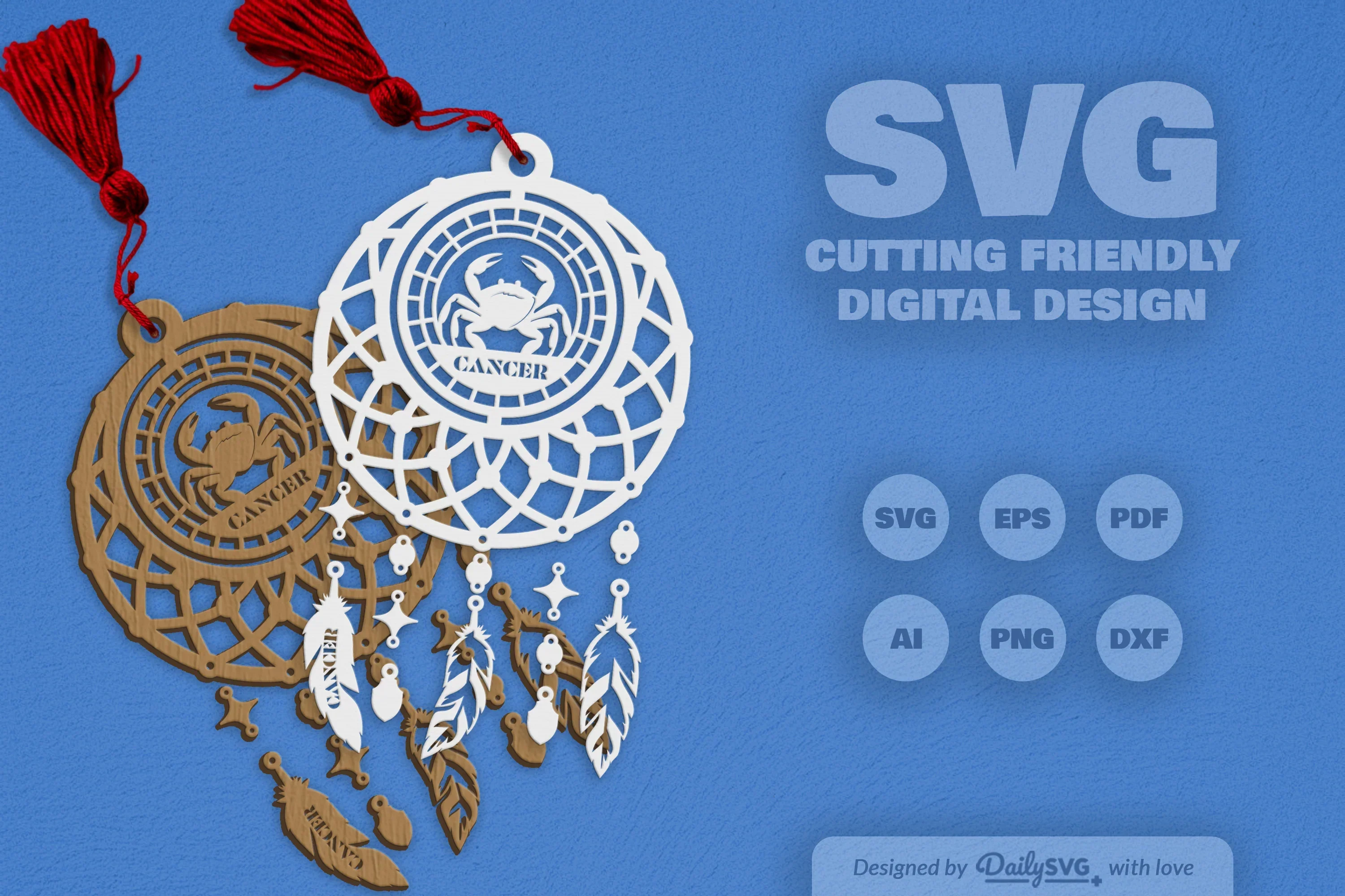 Daily SVG Bundles Cancer Dream Catcher Laser Cut Clipart Set - Image 6