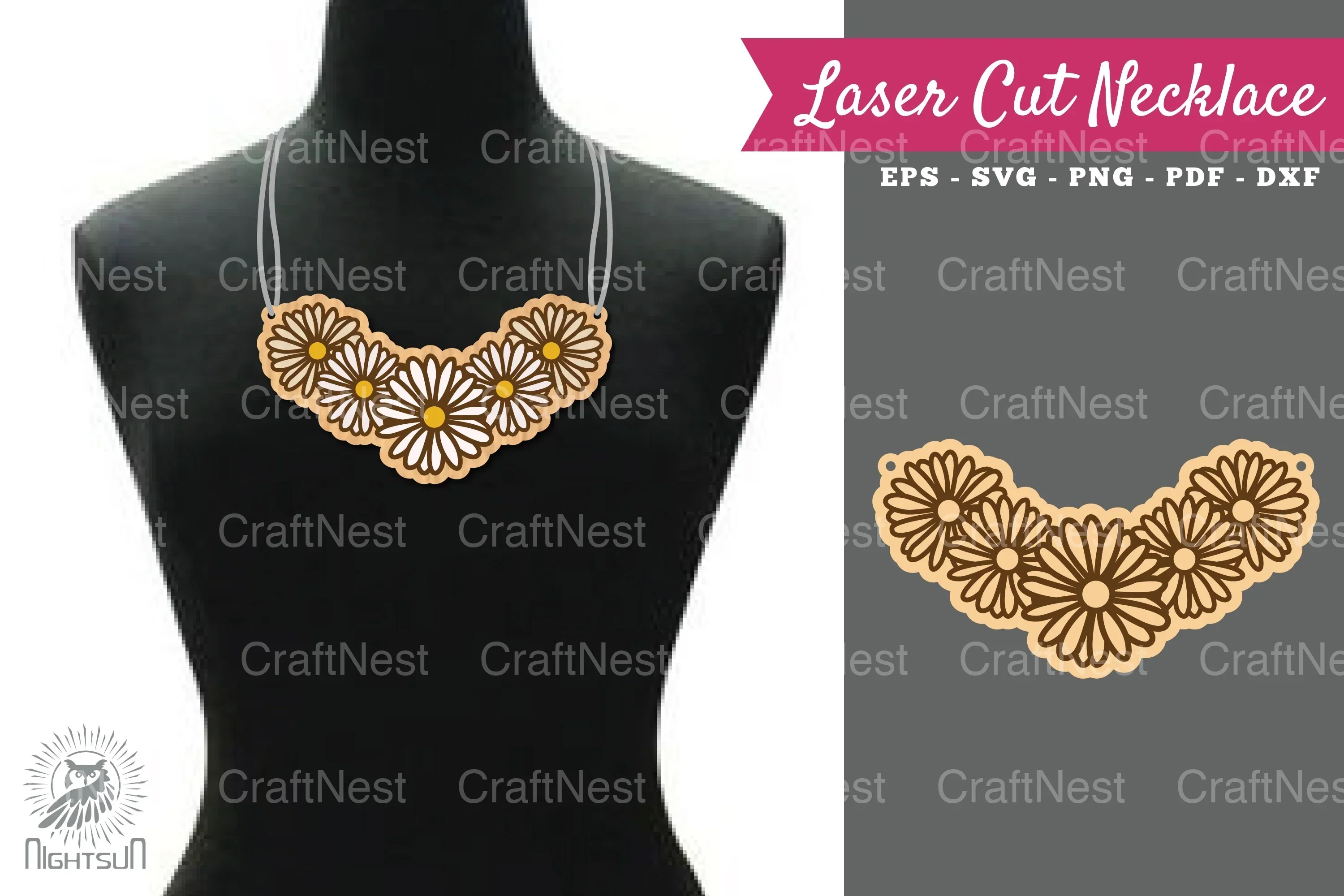 Daisy Flowers Laser Cut Necklace Design Clipart Bundle