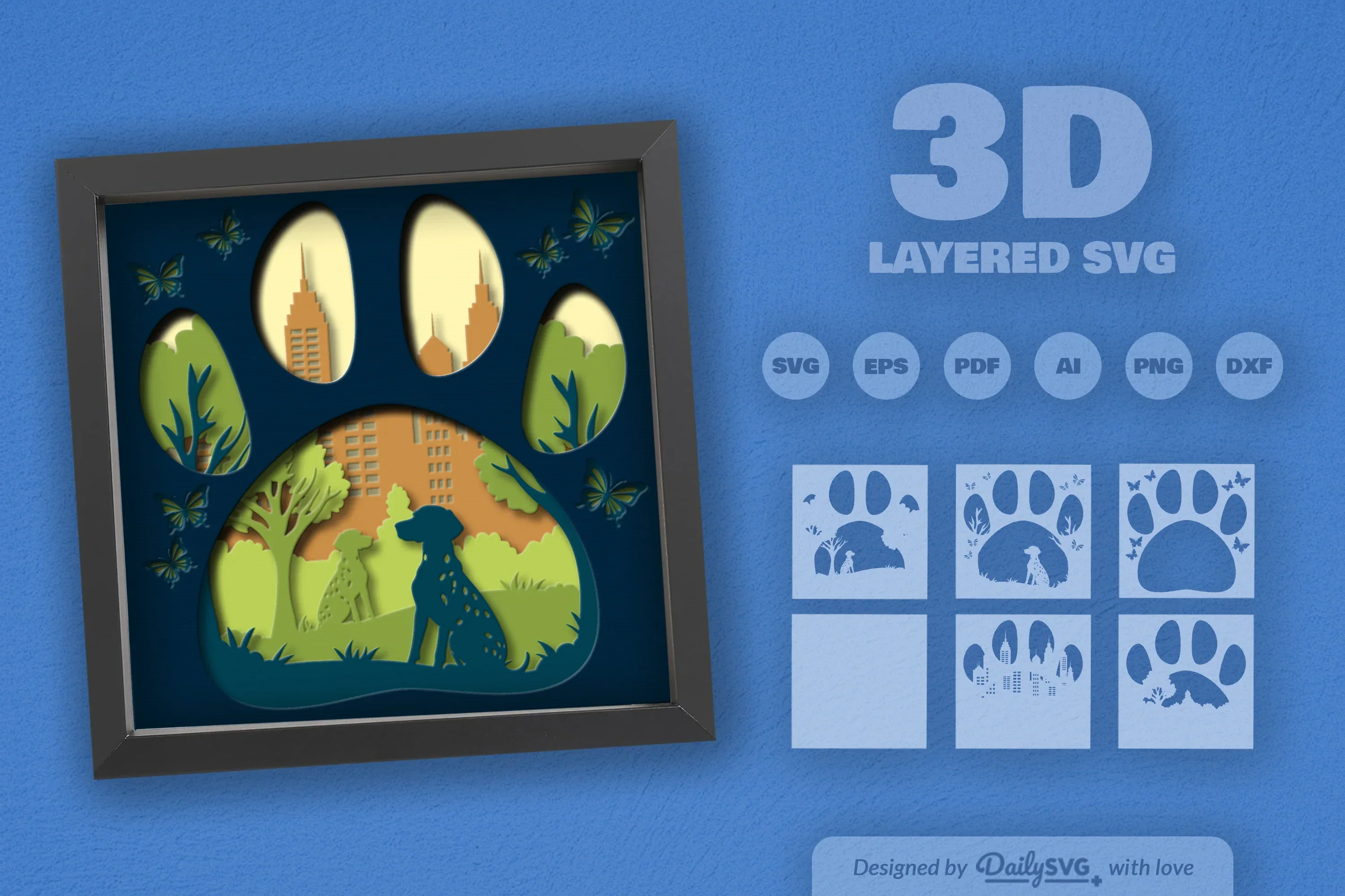 Dalmatian Dog Papercut SVG Bundle: Park Sitting Design - Image 2
