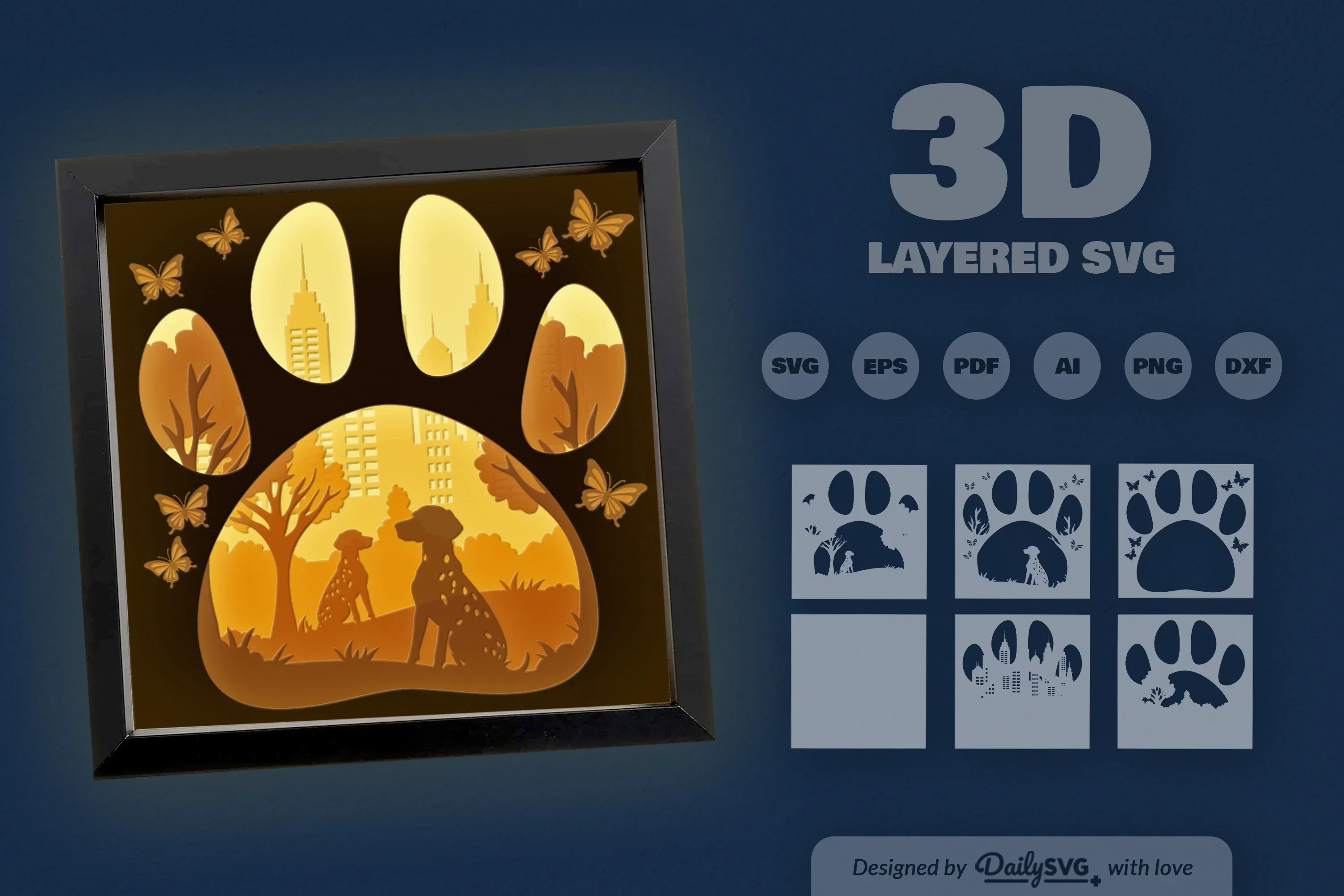 Dalmatian Dog Papercut SVG Bundle: Park Sitting Design - Image 3