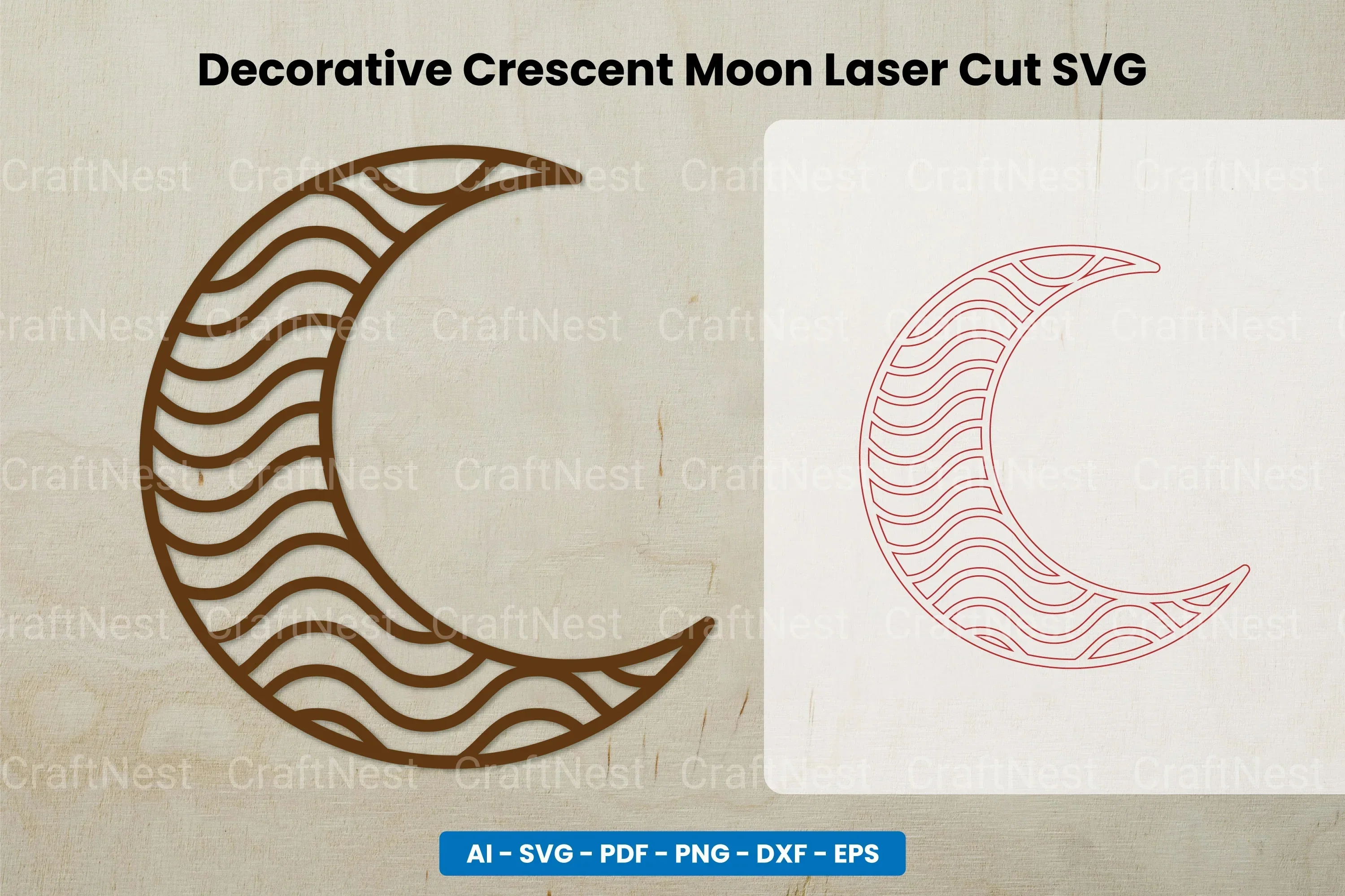 Decorative Crescent Moon Laser Cut Clipart Bundle
