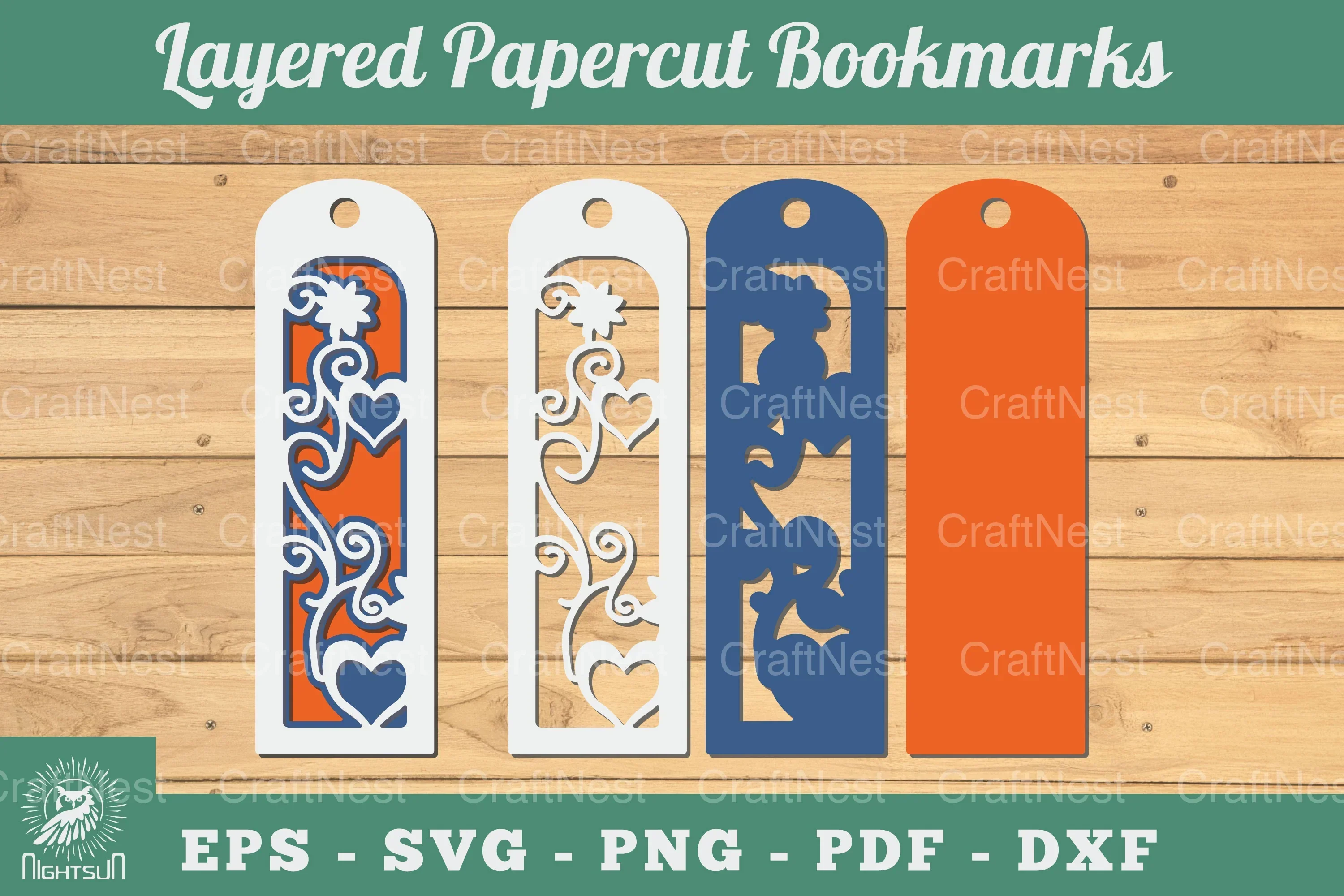 Decorative Heart 3D Papercut Bookmarks Clipart Bundle