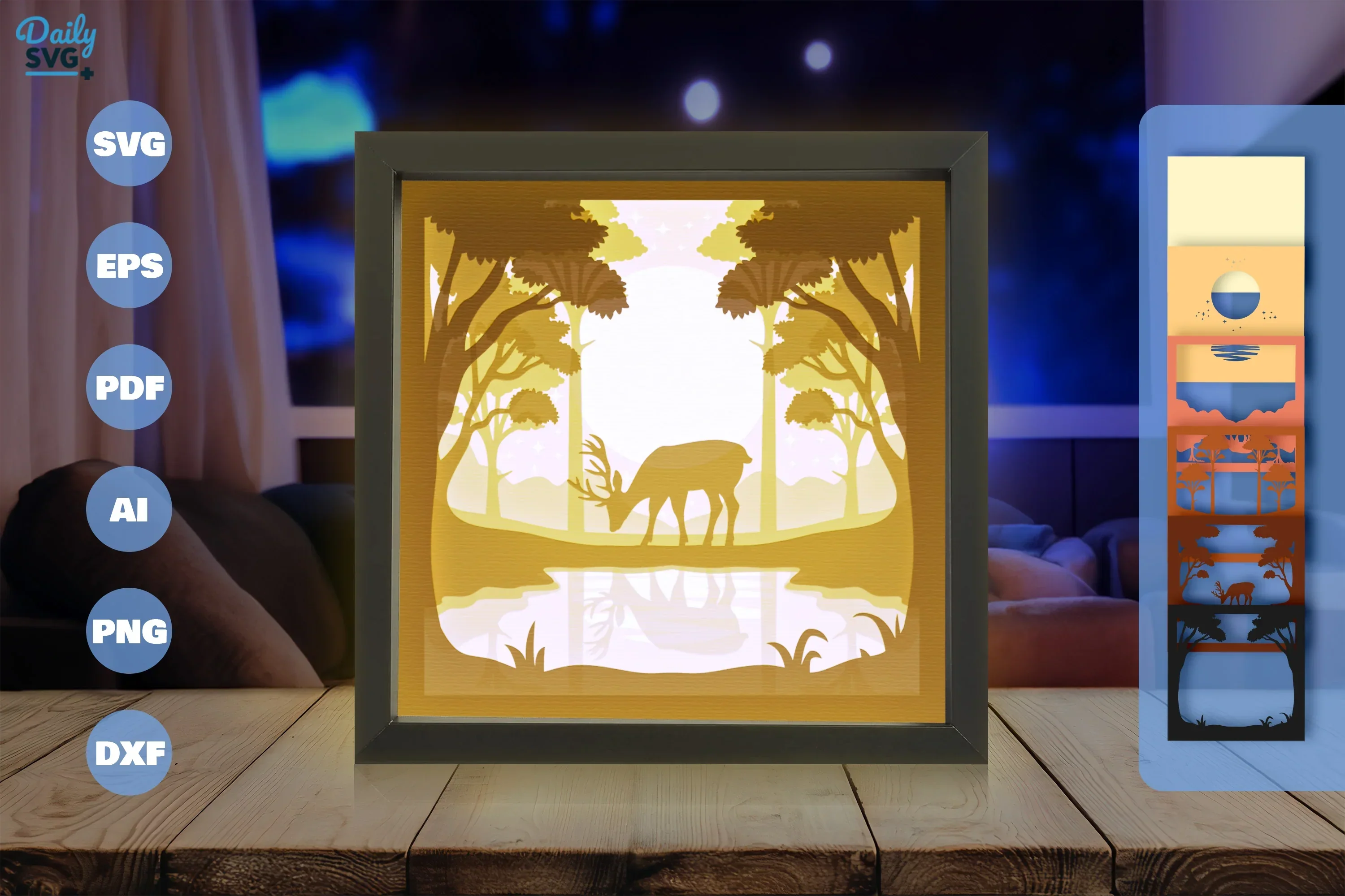Deer at Lakeside Papercut SVG Bundle - Image 3