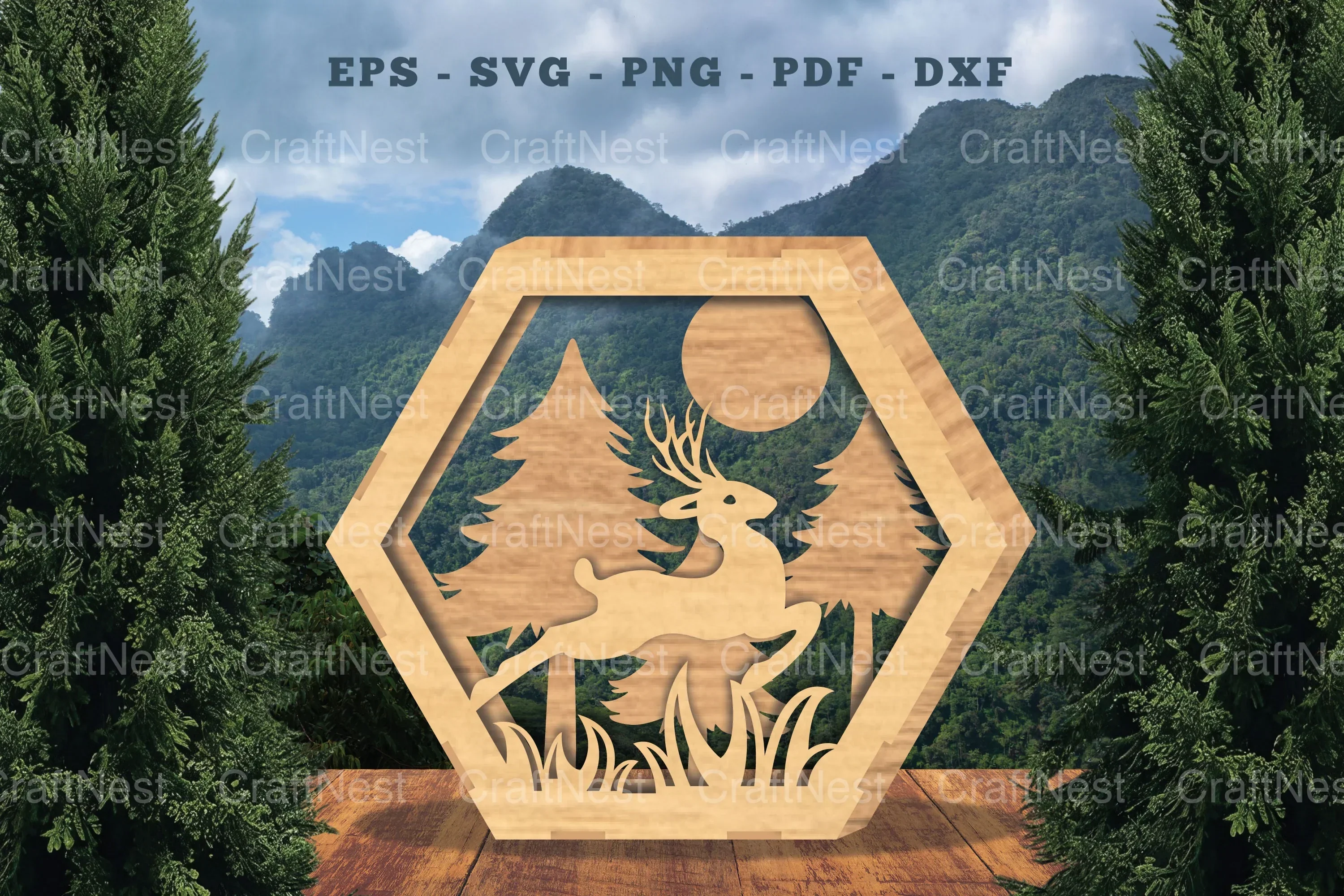 Deer Hexagon Laser Cut Home Decor SVG Bundle